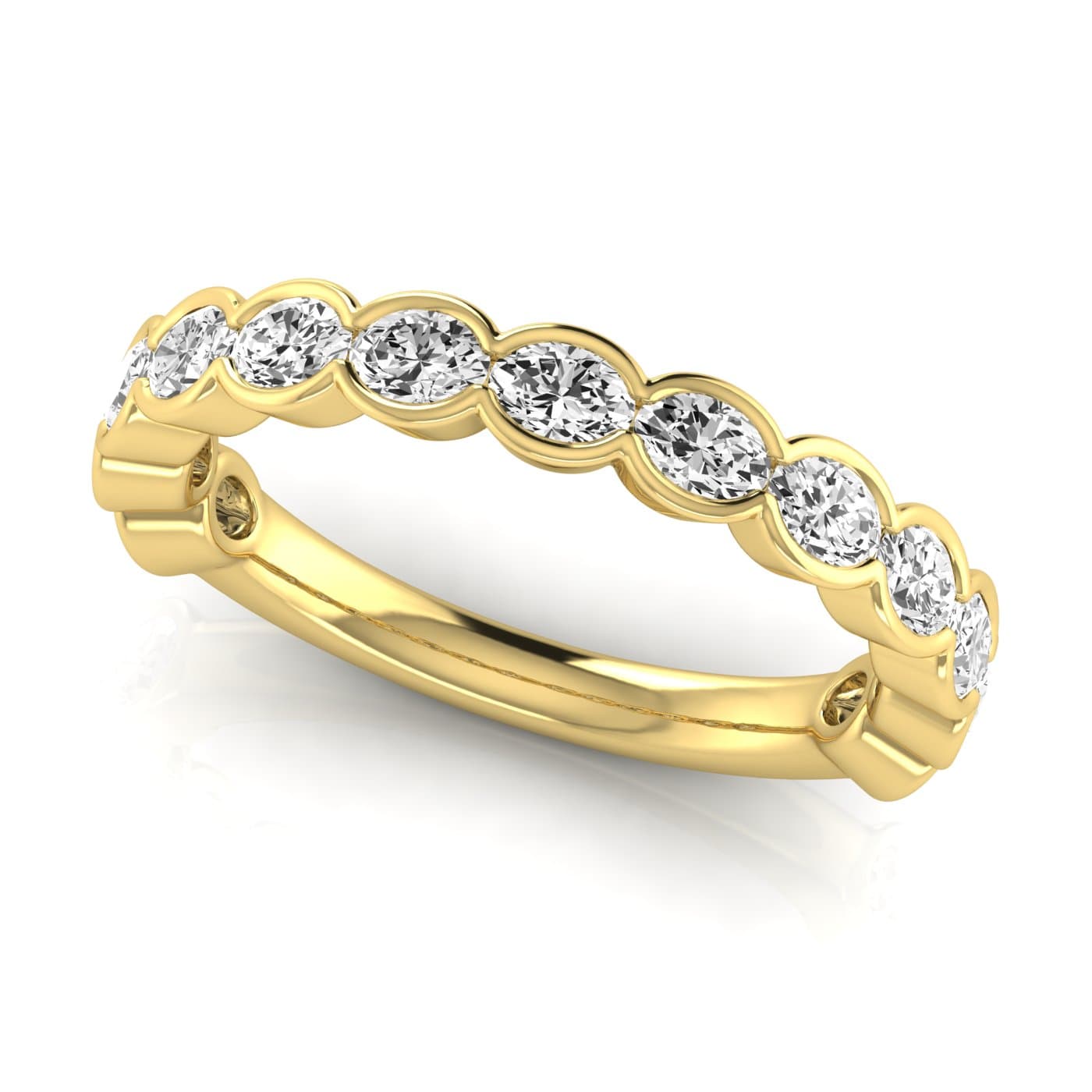3/4 Spread Oval Diamond Wedding Band (1.17 ct. tw.), On hand view in yellow gold