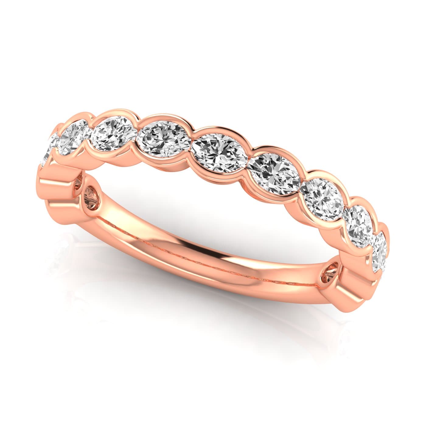 3/4 Spread Oval Diamond Wedding Band (1.17 ct. tw.), On hand view in rose gold
