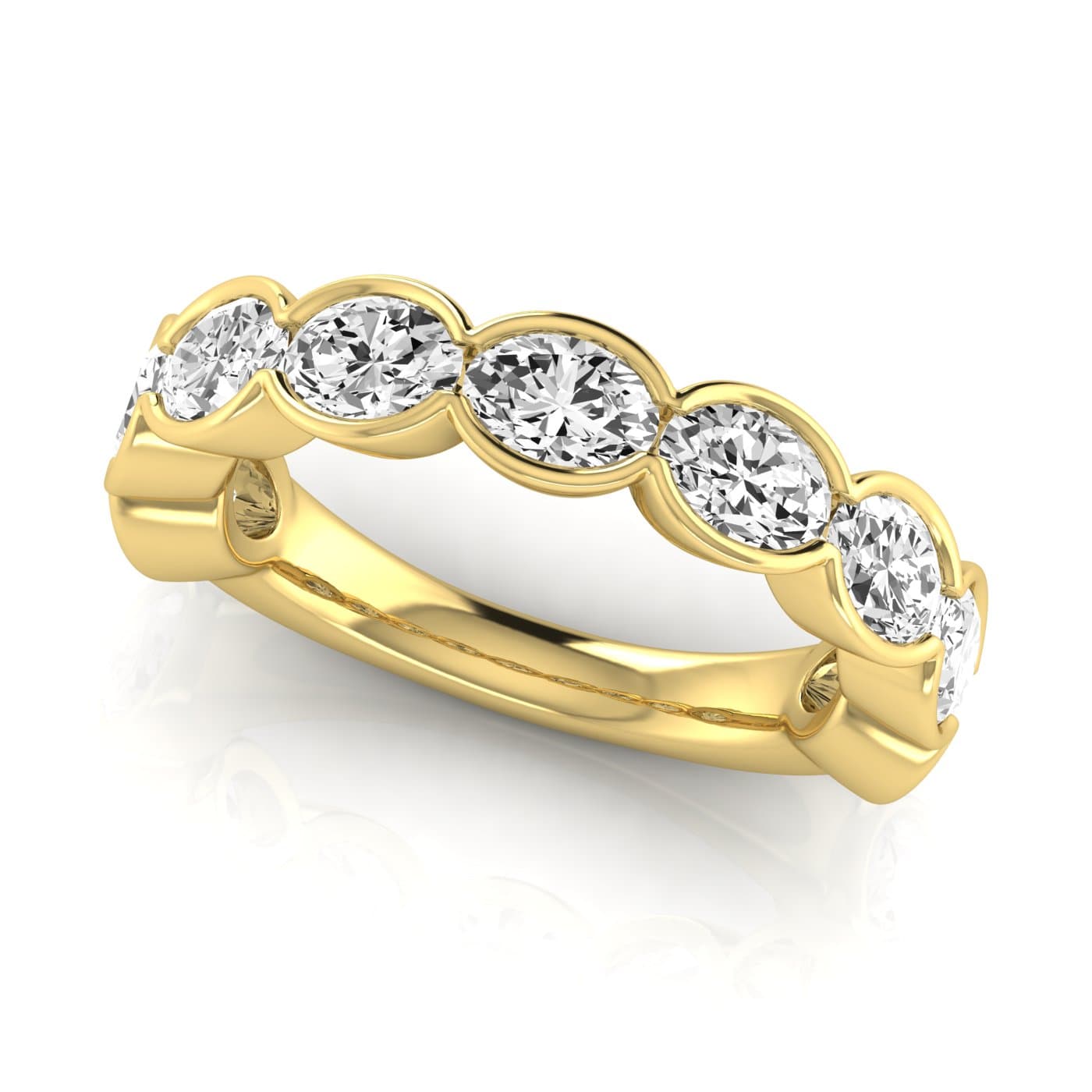 3/4 Spread Oval Diamond Wedding Band (2.97 ct. tw.), On hand view in yellow gold