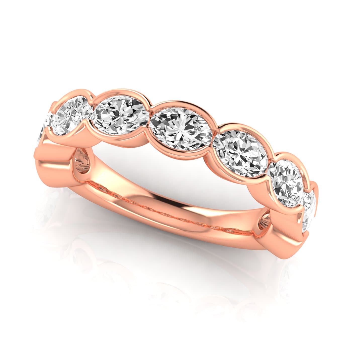 3/4 Spread Oval Diamond Wedding Band (2.97 ct. tw.), On hand view in rose gold