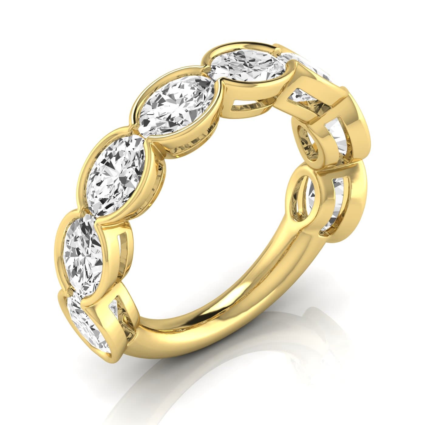 3/4 Spread Oval Diamond Wedding Band (4 ct. tw.), Front view in yellow gold