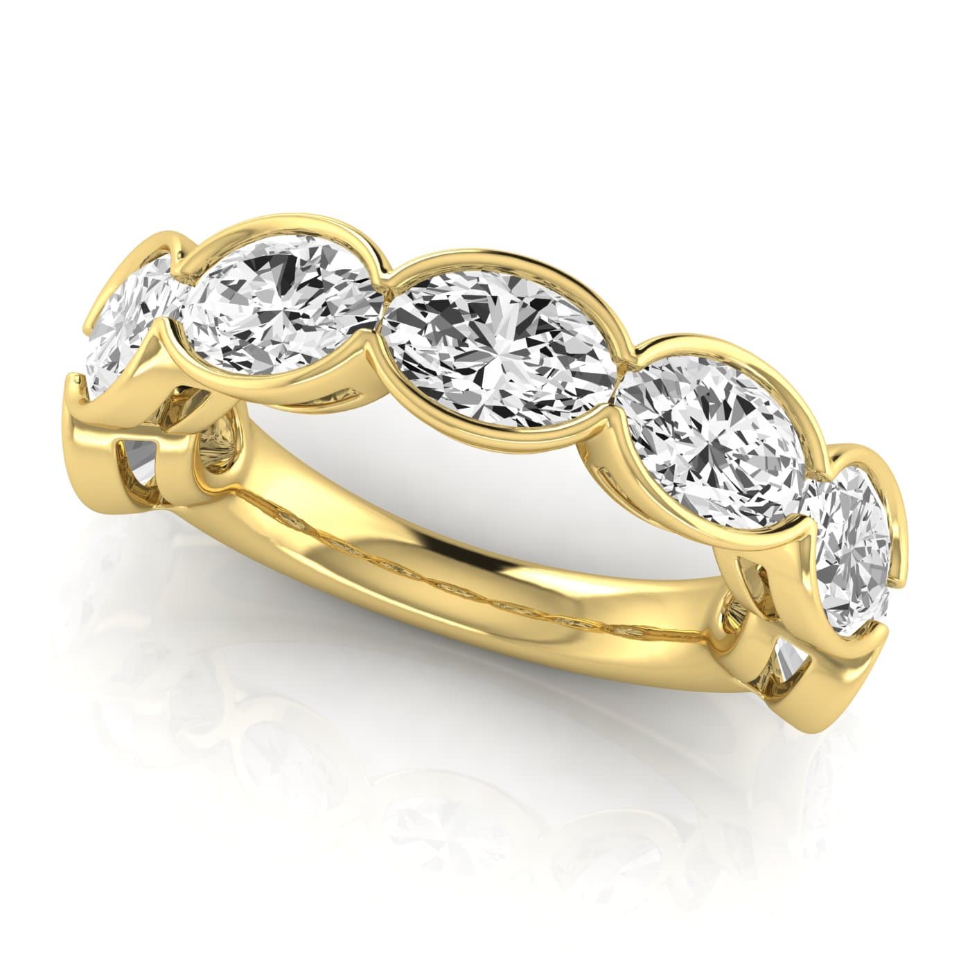 3/4 Spread Oval Diamond Wedding Band (5 1/4 ct. tw.), On hand view in yellow gold