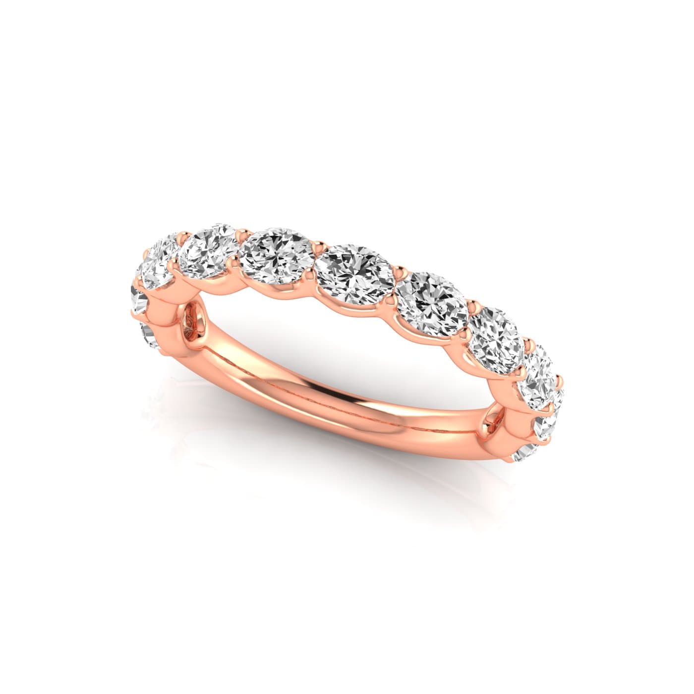 3/4 Spread Oval Diamond Wedding Band (2.2 ct. tw.), On hand view in rose gold