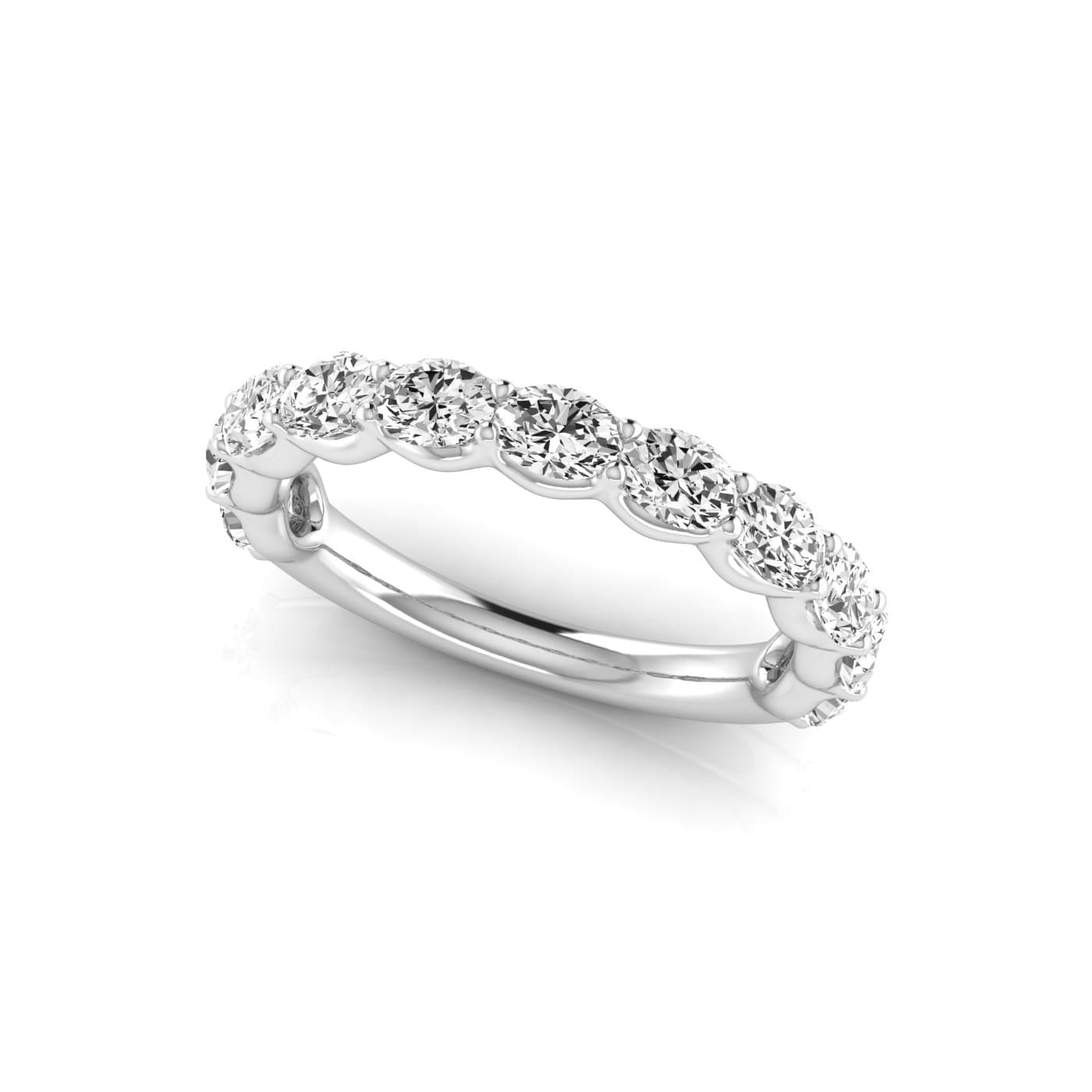 3/4 Spread Oval Diamond Wedding Band (2.2 ct. tw.), On hand view in white gold or platinum