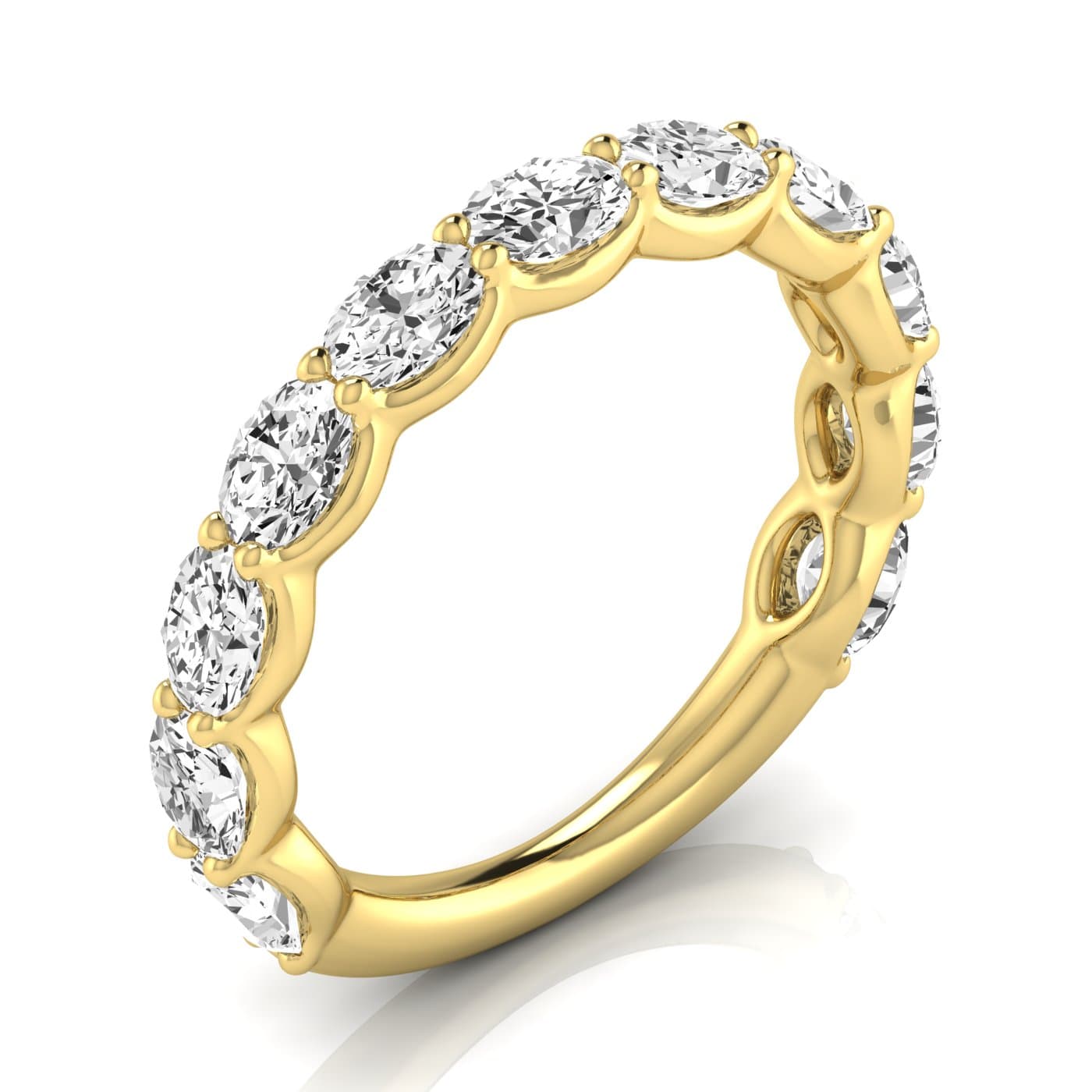 3/4 Spread Oval Diamond Wedding Band (2 7/8 ct. tw.), Front view in yellow gold