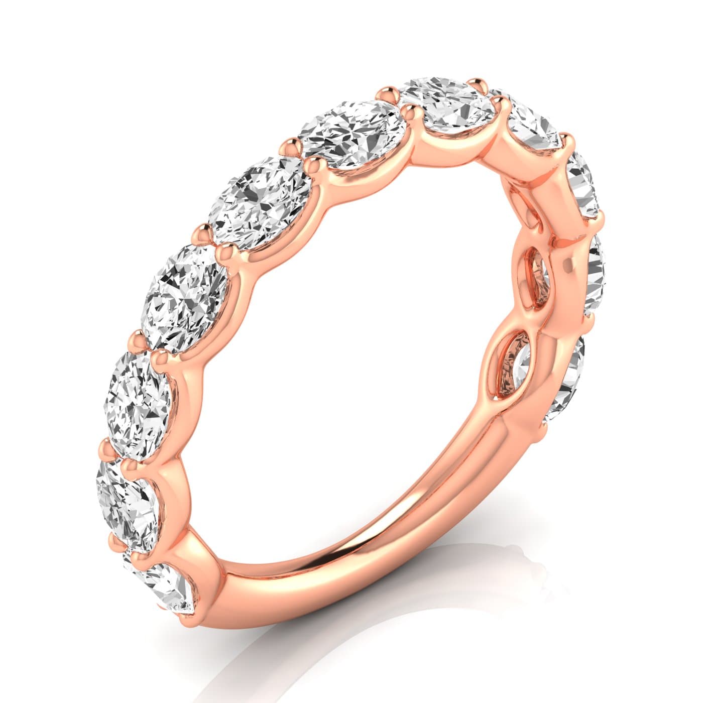 3/4 Spread Oval Diamond Wedding Band (2 7/8 ct. tw.), Front view in rose gold