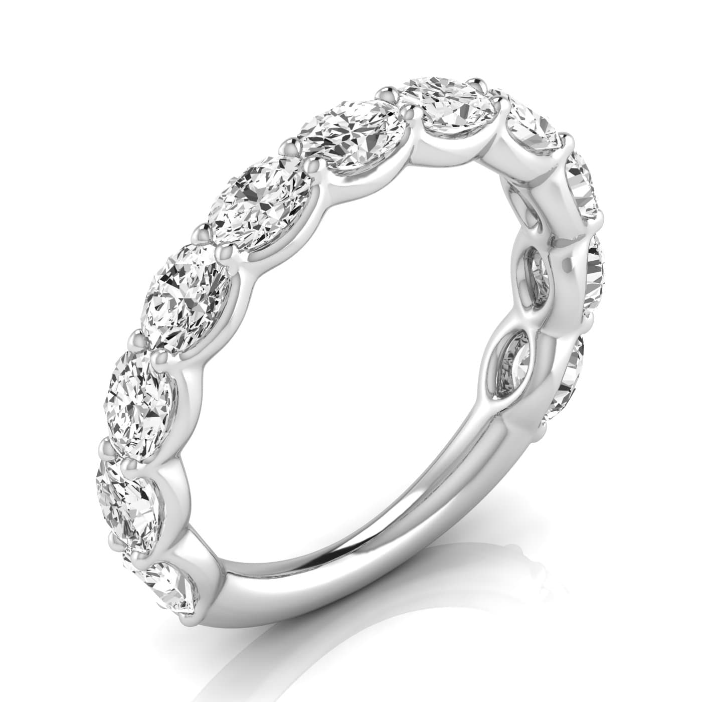 3/4 Spread Oval Diamond Wedding Band (2 7/8 ct. tw.), Front view in white gold or platinum
