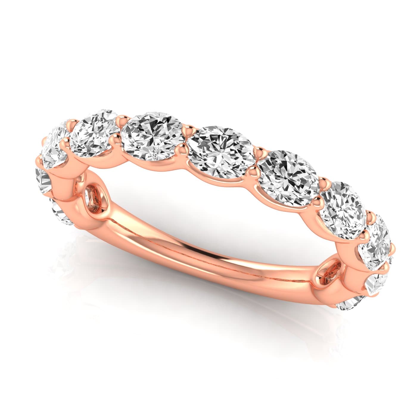 3/4 Spread Oval Diamond Wedding Band (2 7/8 ct. tw.), On hand view in rose gold
