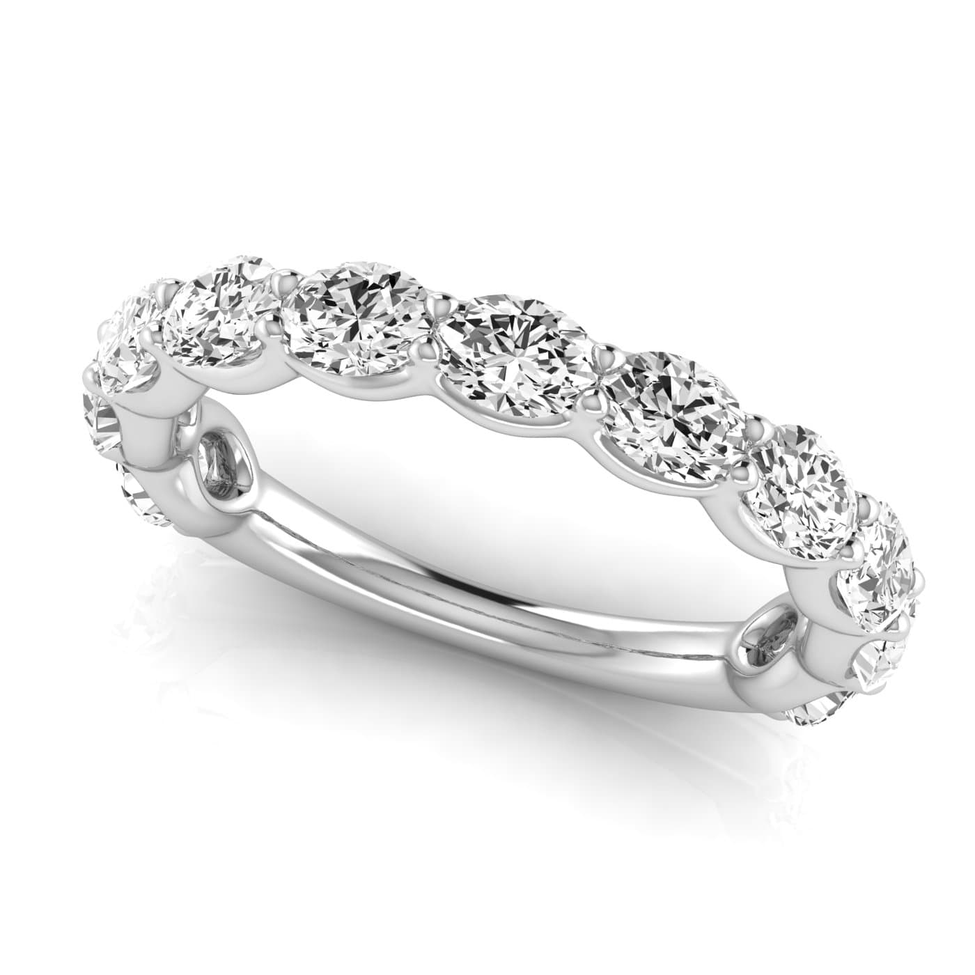 3/4 Spread Oval Diamond Wedding Band (2 7/8 ct. tw.), On hand view in white gold or platinum
