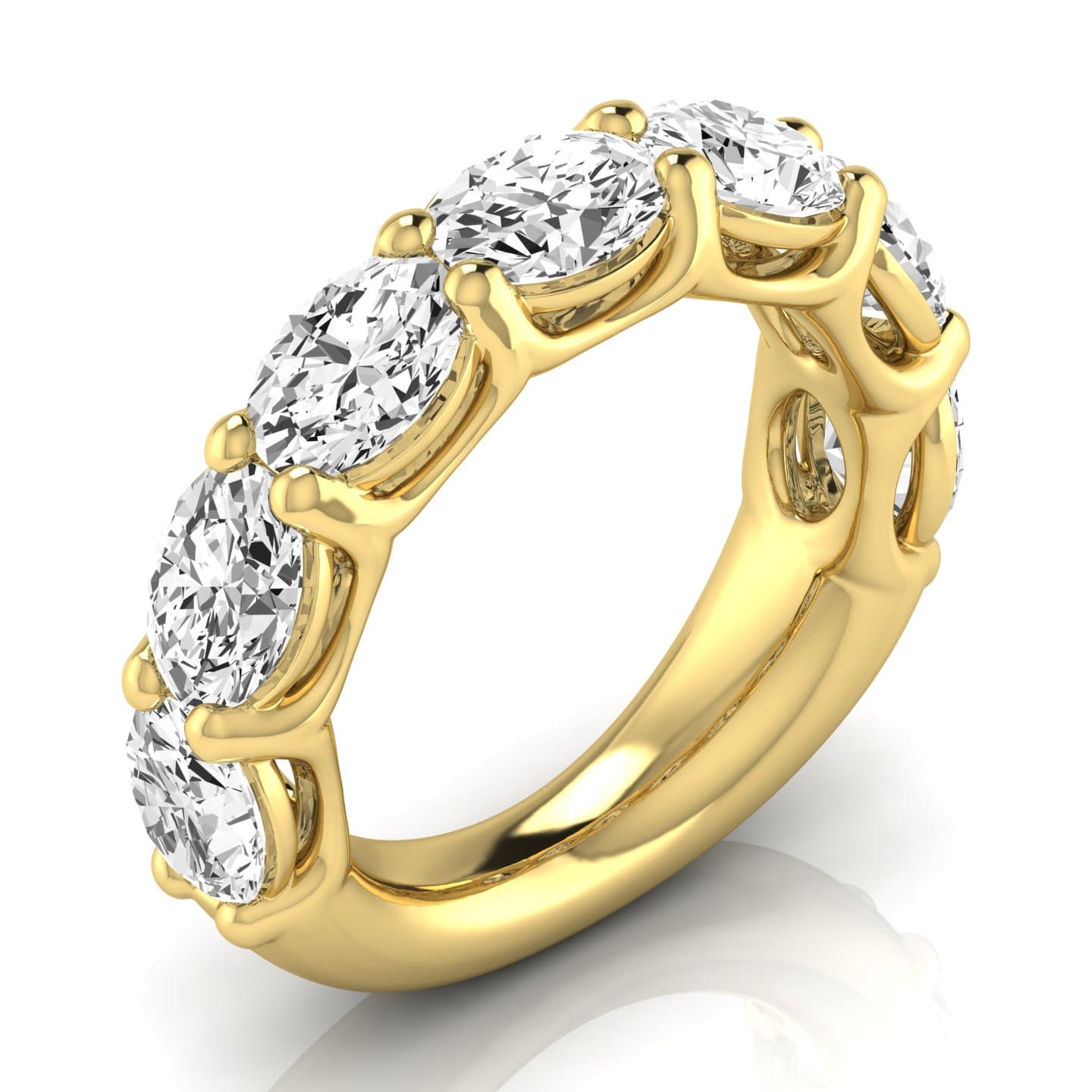 3/4 Spread Oval Diamond Wedding Band (5.04 ct. tw.), Front view in yellow gold