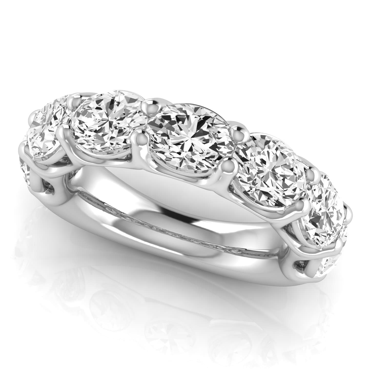 3/4 Spread Oval Diamond Wedding Band (5.04 ct. tw.), On hand view in white gold or platinum