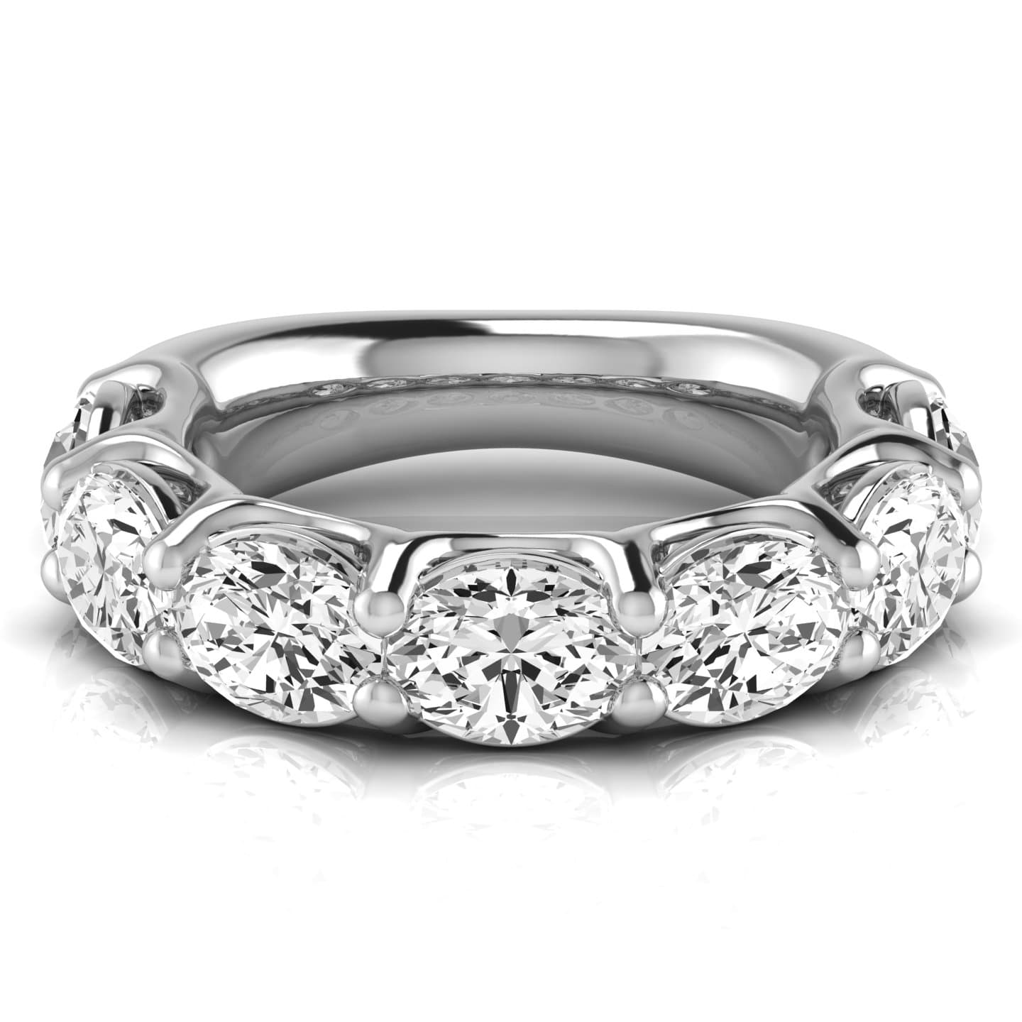 3/4 Spread Oval Diamond Wedding Band (5.04 ct. tw.), Side view in white gold or platinum