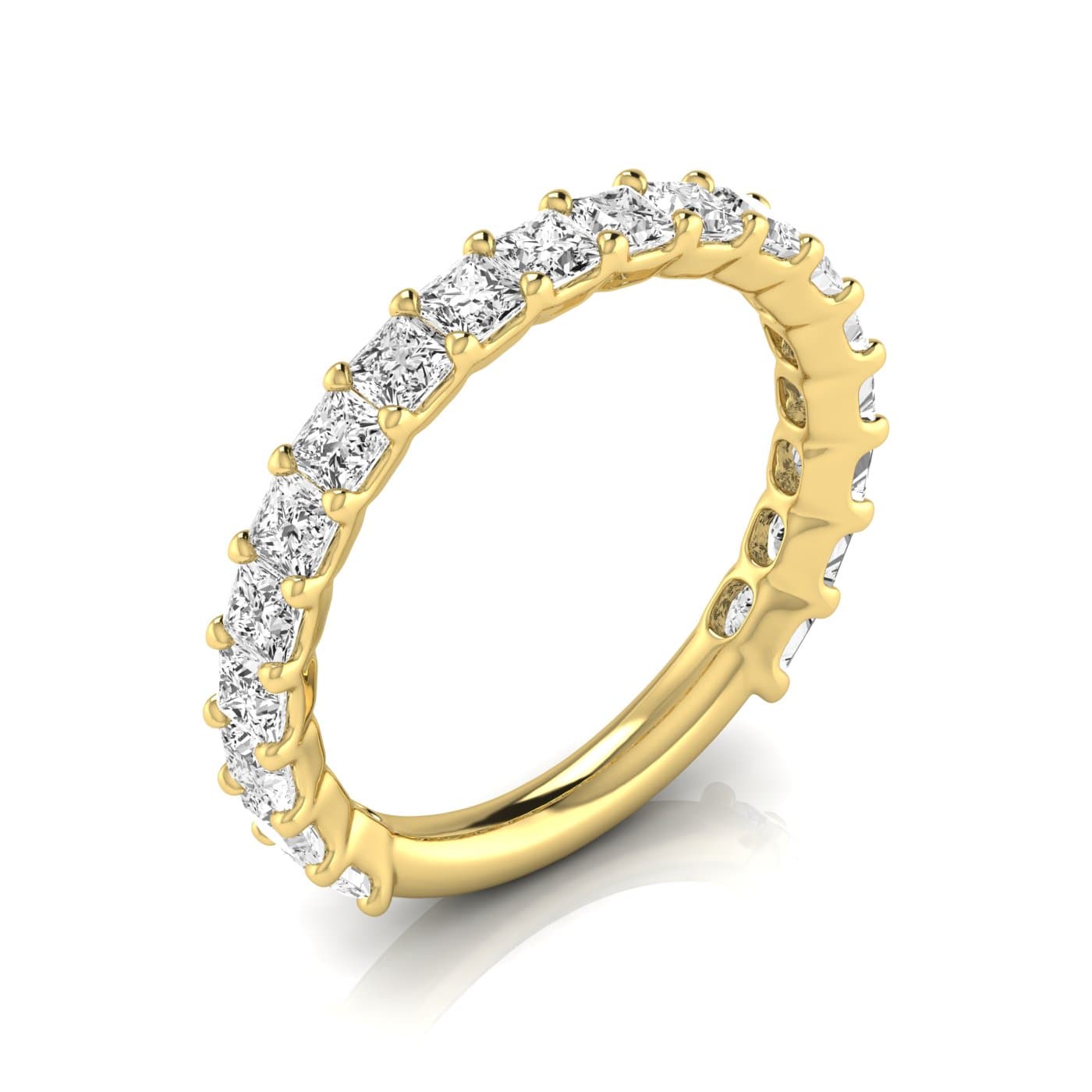 3/4 Spread Princess Diamond Wedding Band (1.9 ct. tw.), Front view in yellow gold