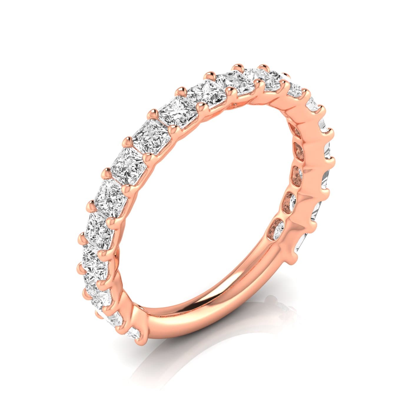 3/4 Spread Princess Diamond Wedding Band (1.9 ct. tw.), Front view in rose gold