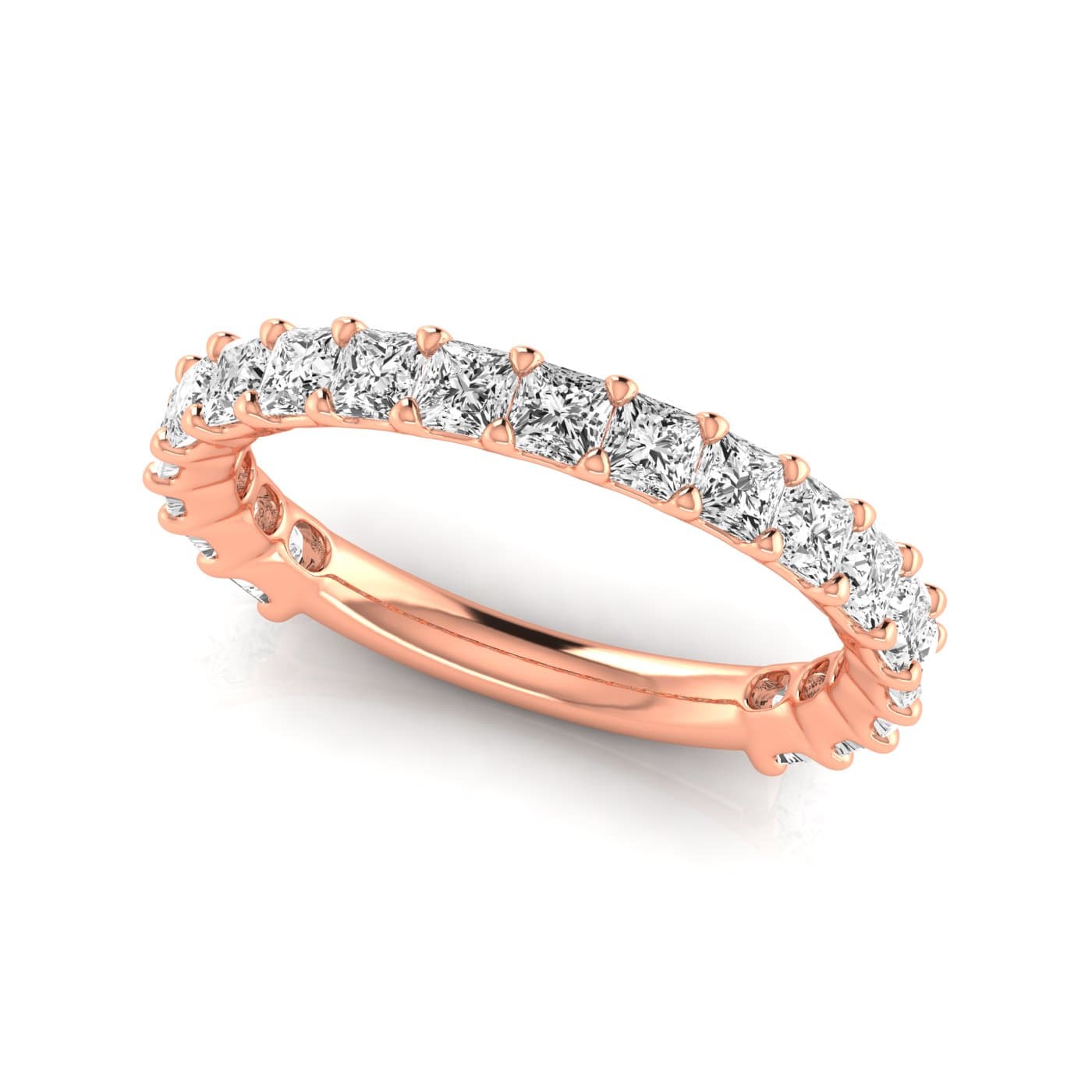 3/4 Spread Princess Diamond Wedding Band (1.9 ct. tw.), On hand view in rose gold