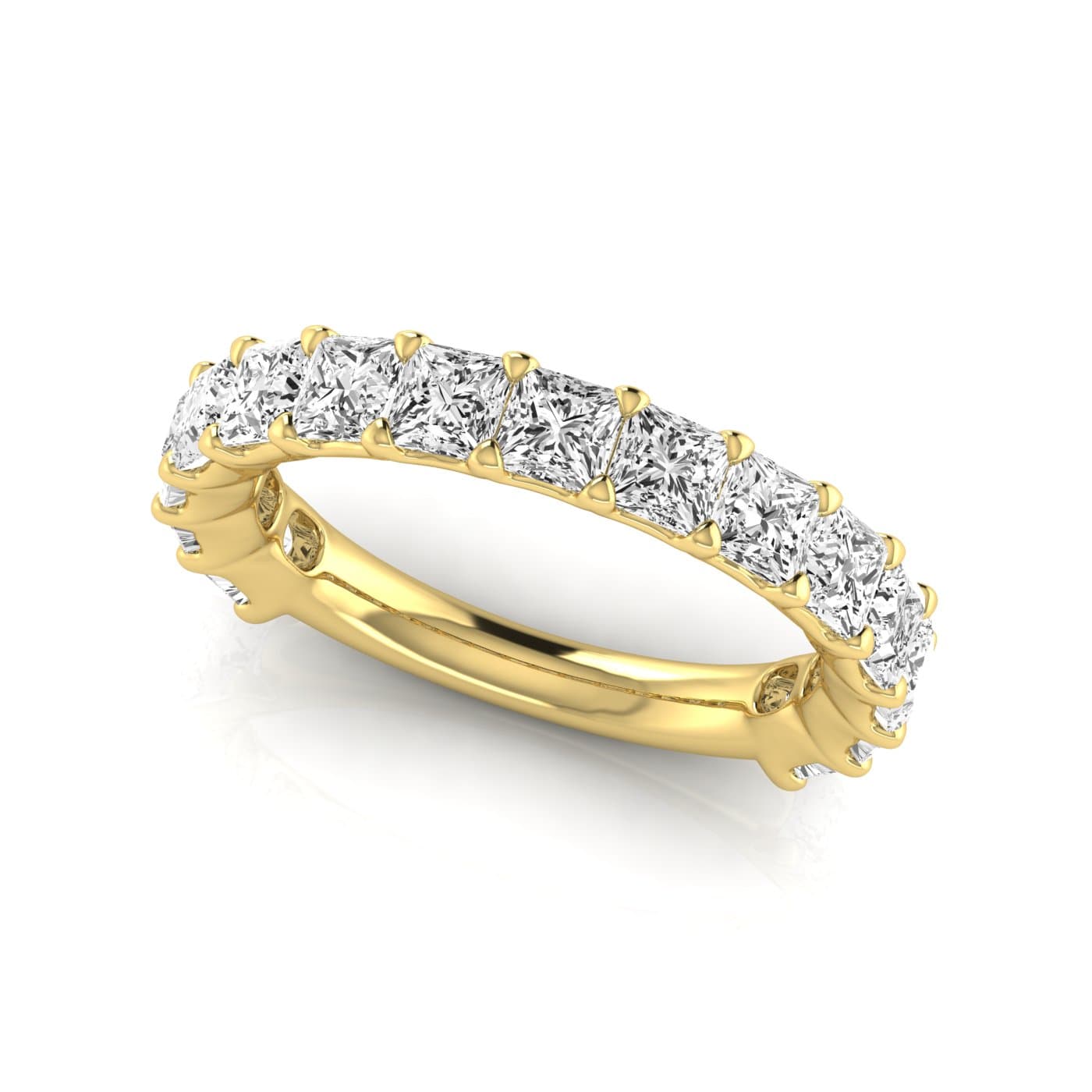 3/4 Spread Princess Diamond Wedding Band (3 3/4 ct. tw.), On hand view in yellow gold