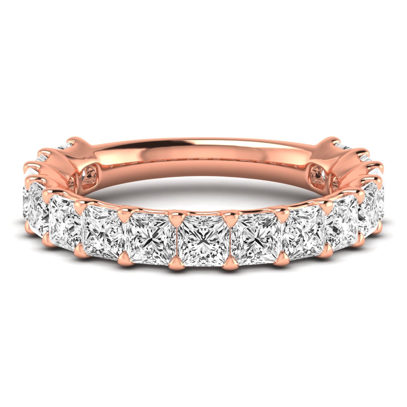 3/4 Spread Princess Diamond Wedding Band (3 3/4 ct. tw.), Side view in rose gold