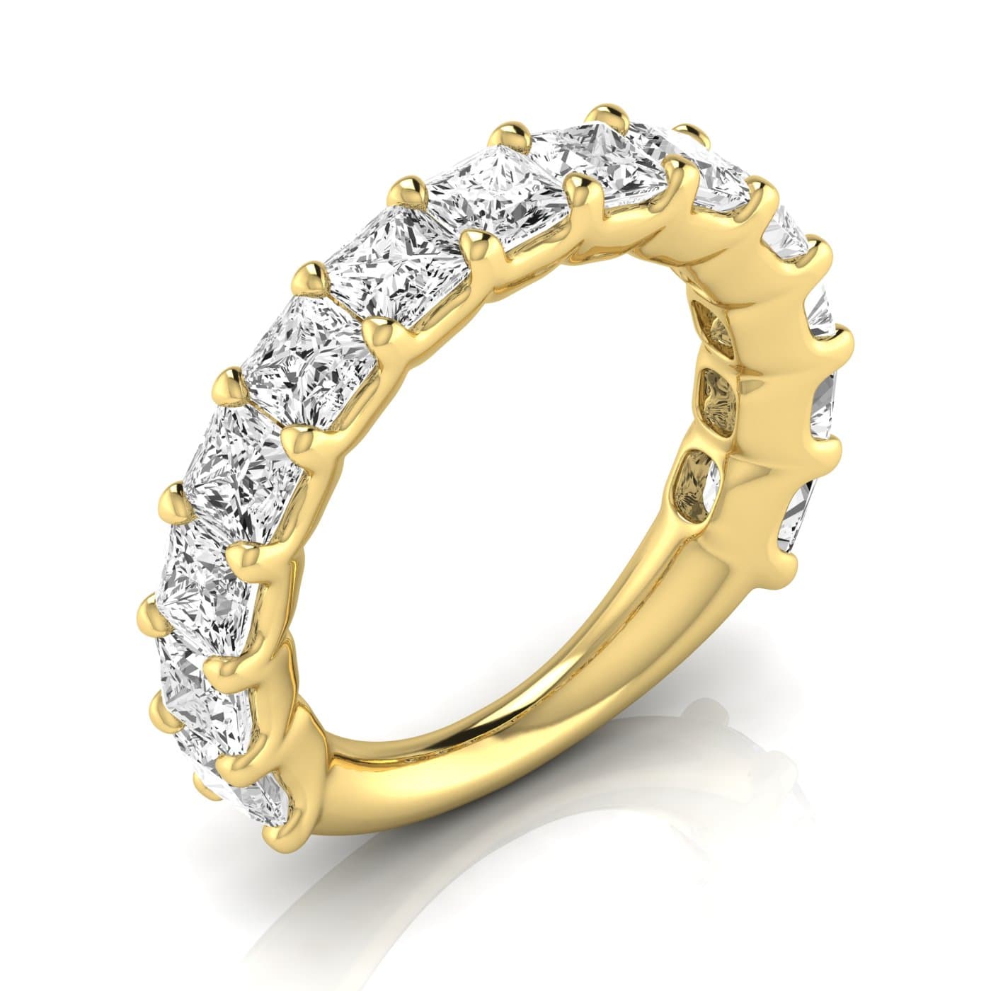 3/4 Spread Princess Diamond Wedding Band (4.29 ct. tw.), Front view in yellow gold