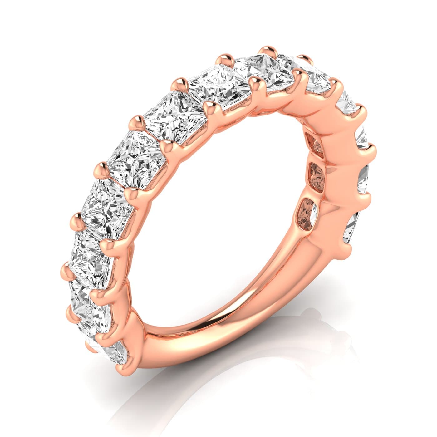 3/4 Spread Princess Diamond Wedding Band (4.29 ct. tw.), Front view in rose gold