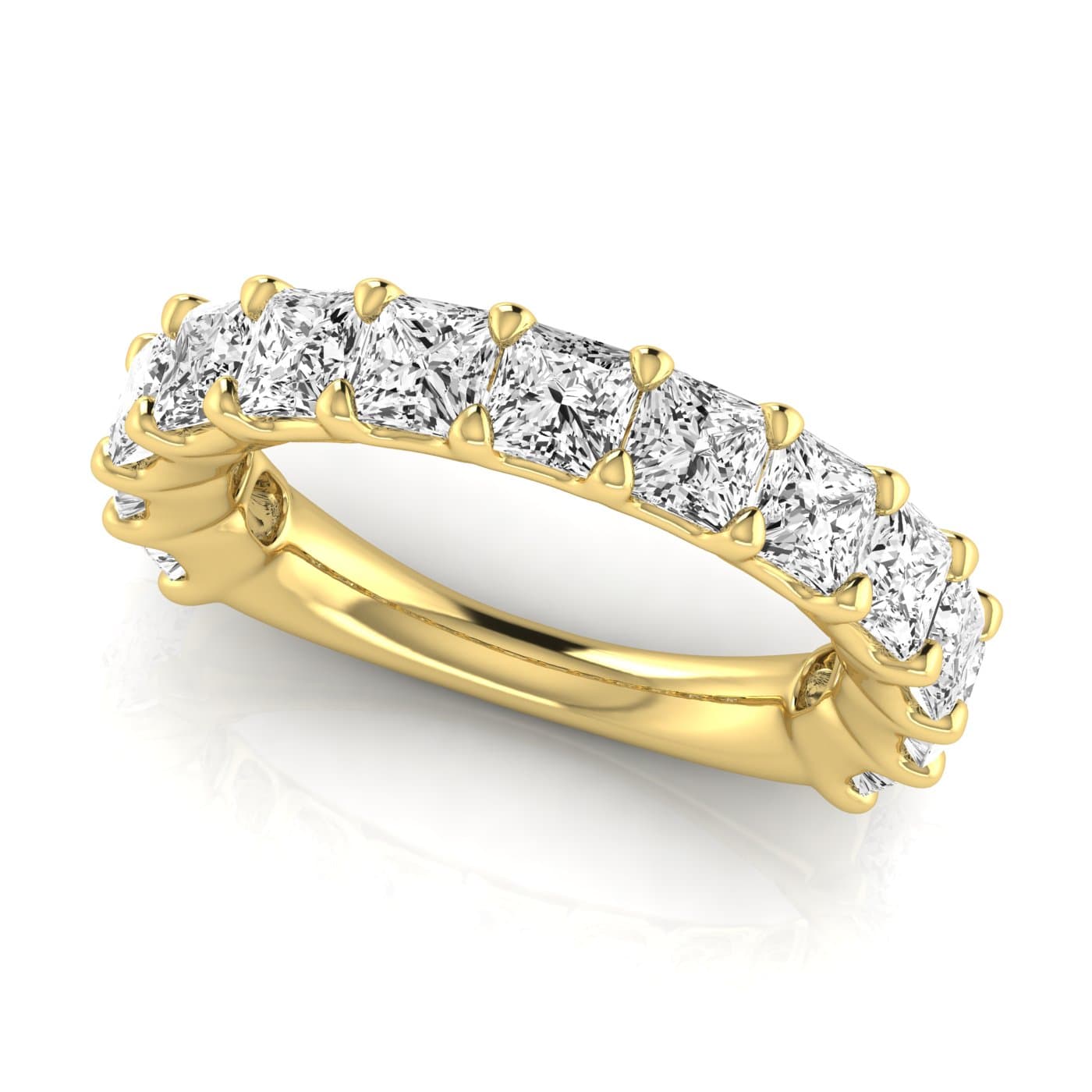 3/4 Spread Princess Diamond Wedding Band (4.29 ct. tw.), On hand view in yellow gold