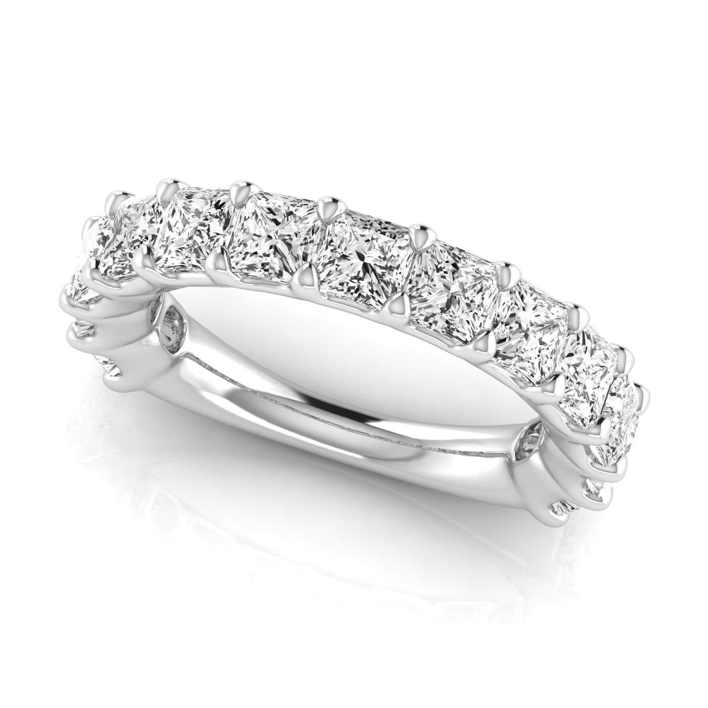 3/4 Spread Princess Diamond Wedding Band (4.29 ct. tw.), On hand view in white gold or platinum
