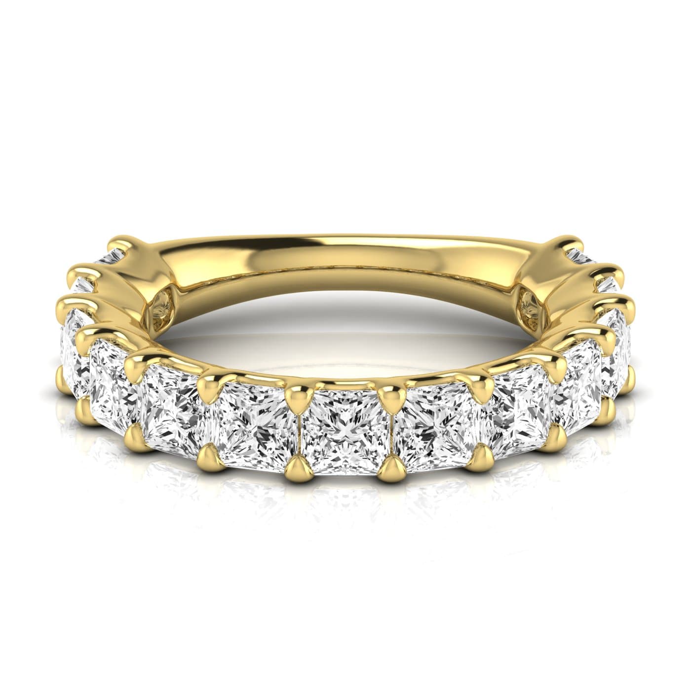3/4 Spread Princess Diamond Wedding Band (4.29 ct. tw.), Side view in yellow gold