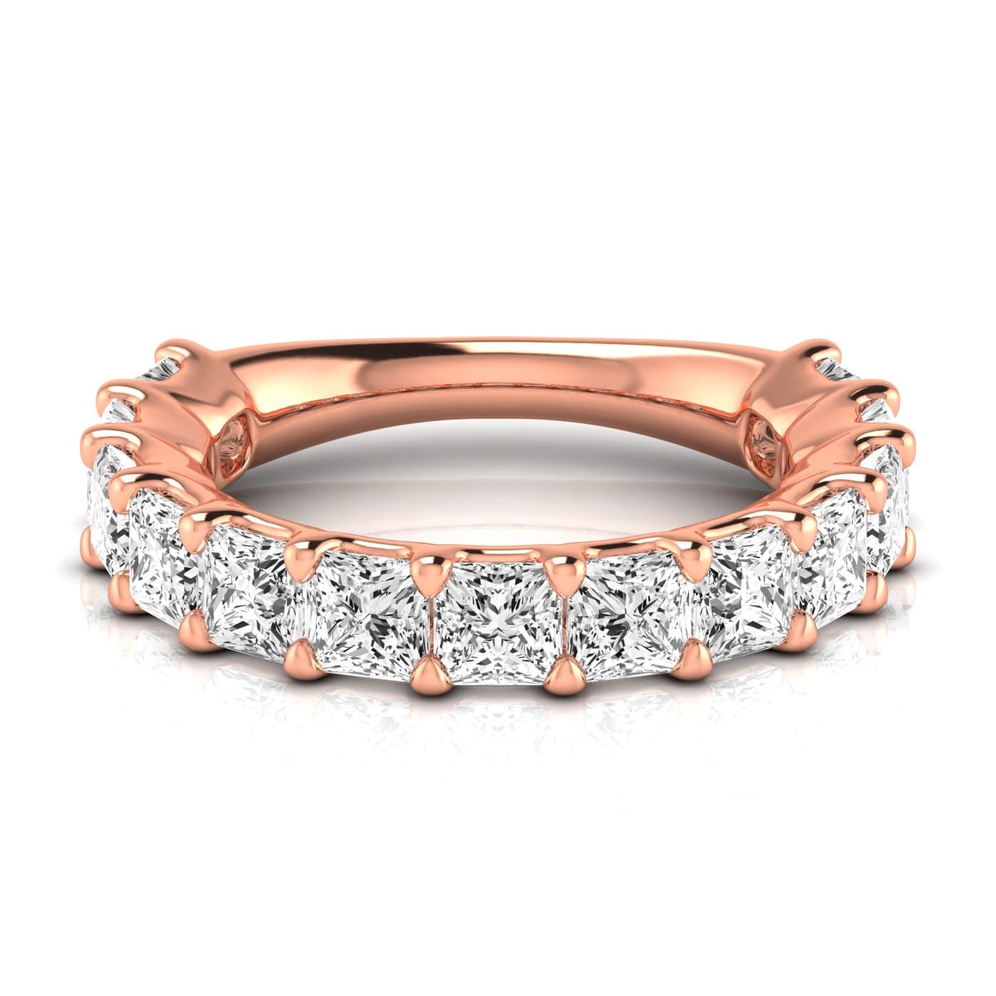 3/4 Spread Princess Diamond Wedding Band (4.29 ct. tw.), Side view in rose gold