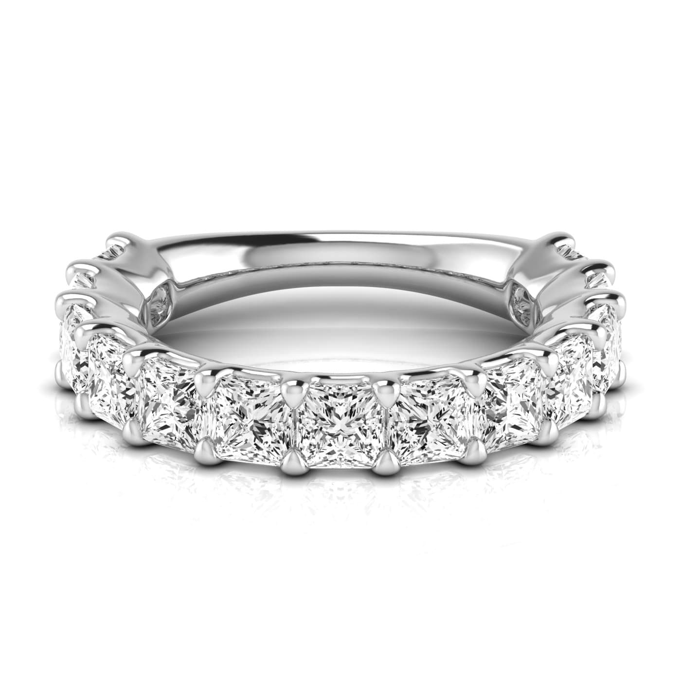 3/4 Spread Princess Diamond Wedding Band (4.29 ct. tw.), Side view in white gold or platinum