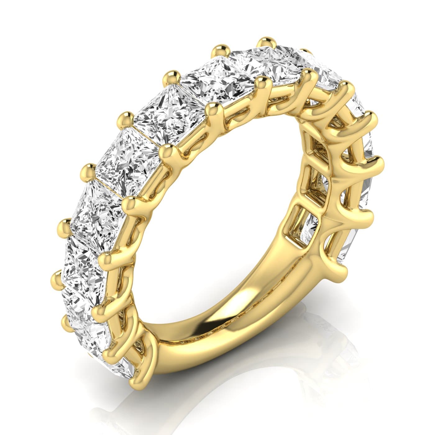 3/4 Spread Princess Diamond Wedding Band (6 1/2 ct. tw.), Front view in yellow gold