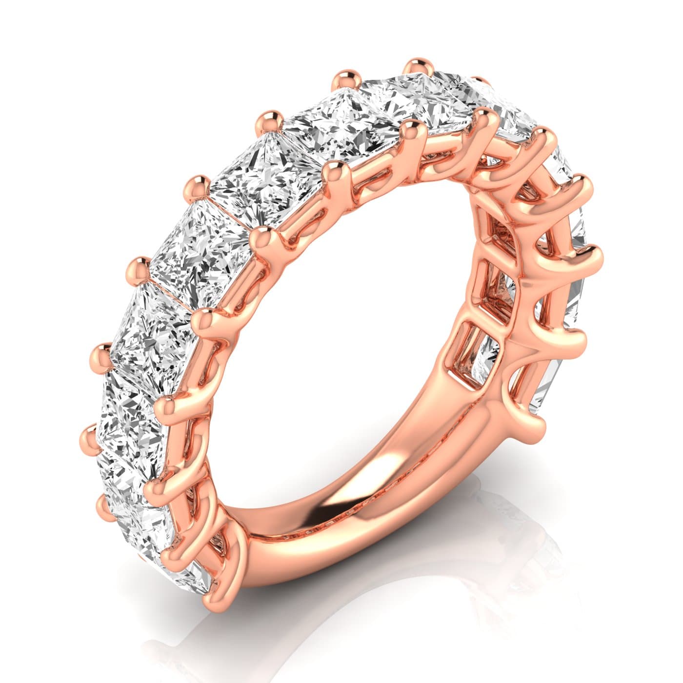 3/4 Spread Princess Diamond Wedding Band (6 1/2 ct. tw.), Front view in rose gold
