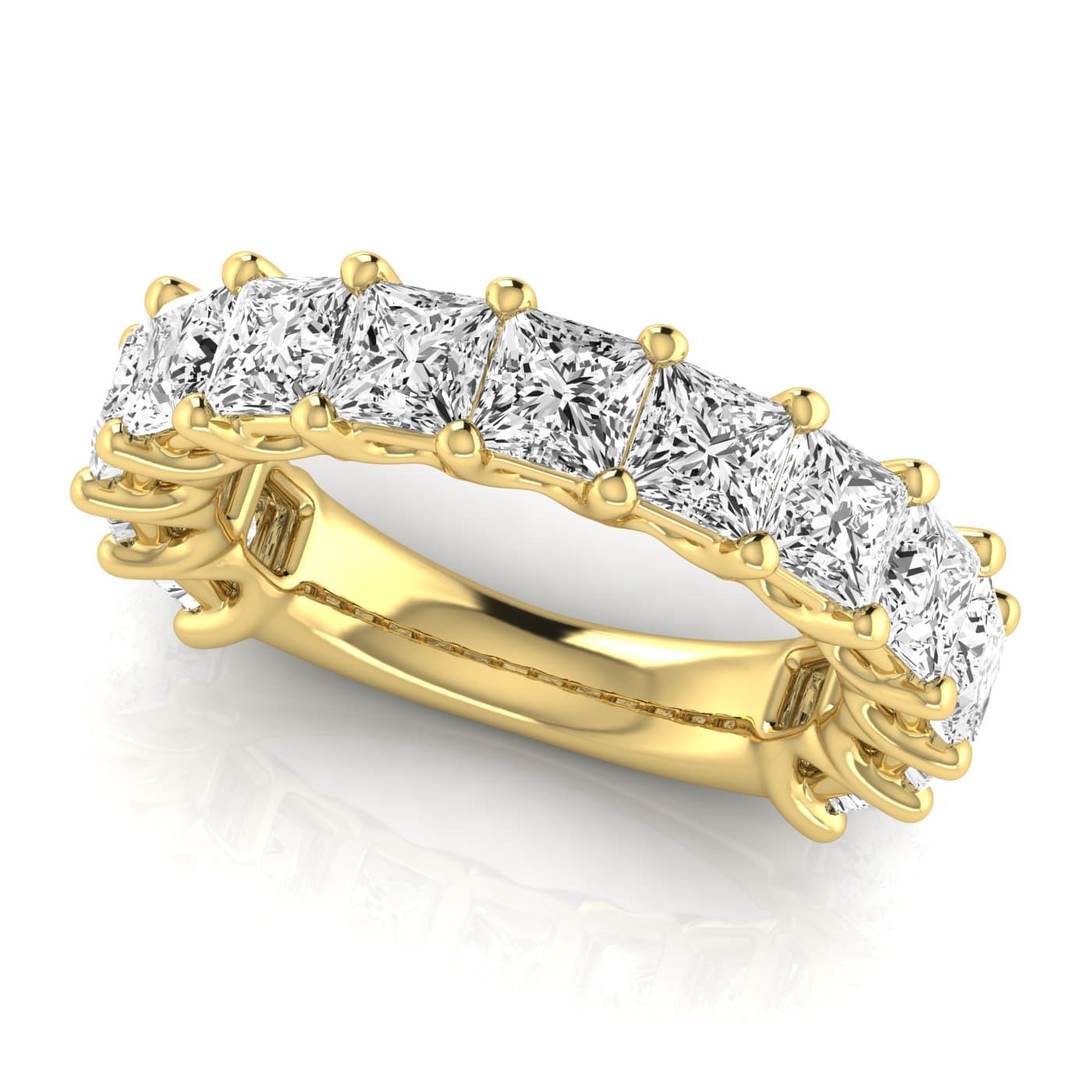 3/4 Spread Princess Diamond Wedding Band (6 1/2 ct. tw.), On hand view in yellow gold