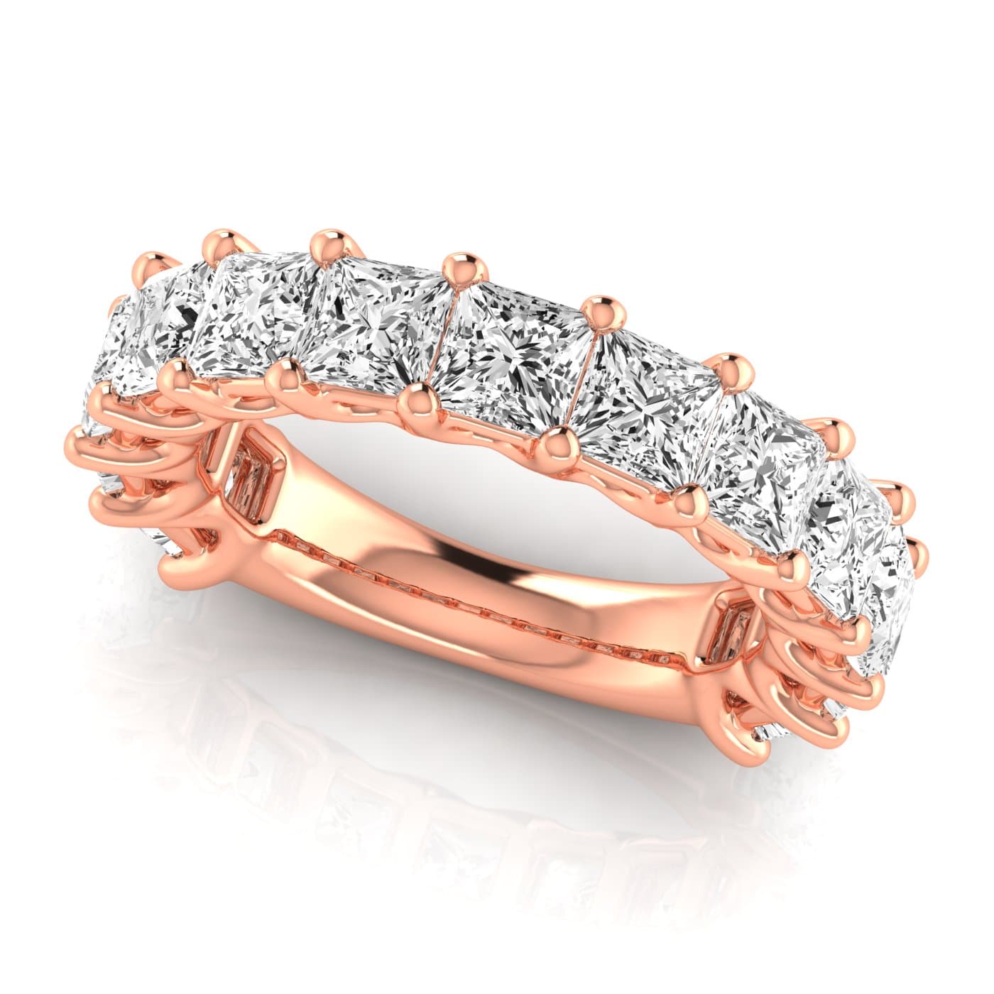 3/4 Spread Princess Diamond Wedding Band (6 1/2 ct. tw.), On hand view in rose gold