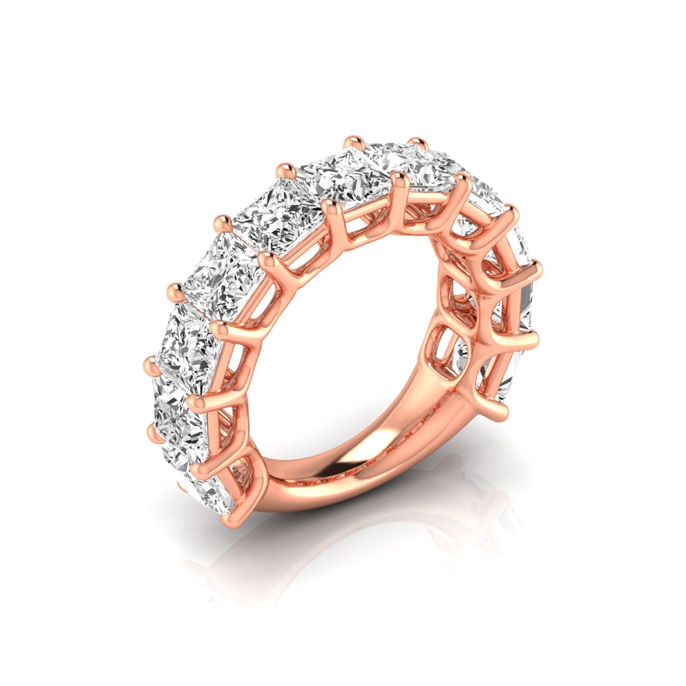 3/4 Spread Princess Diamond Wedding Band (8 1/4 ct. tw.), Front view in rose gold