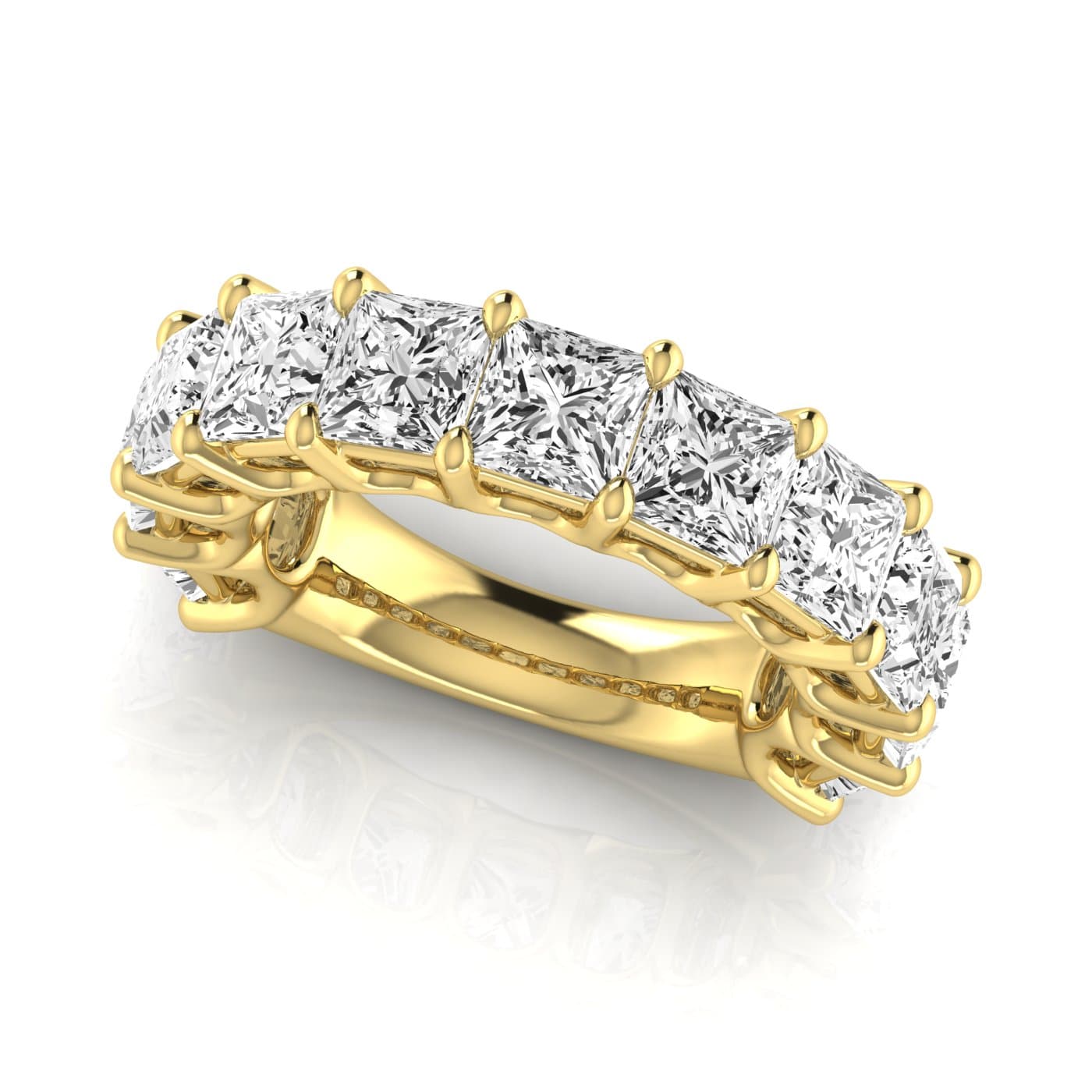 3/4 Spread Princess Diamond Wedding Band (8 1/4 ct. tw.), On hand view in yellow gold