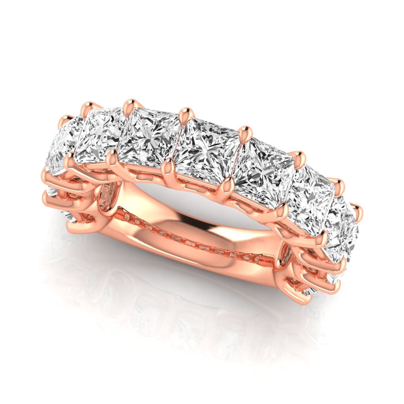 3/4 Spread Princess Diamond Wedding Band (8 1/4 ct. tw.), On hand view in rose gold