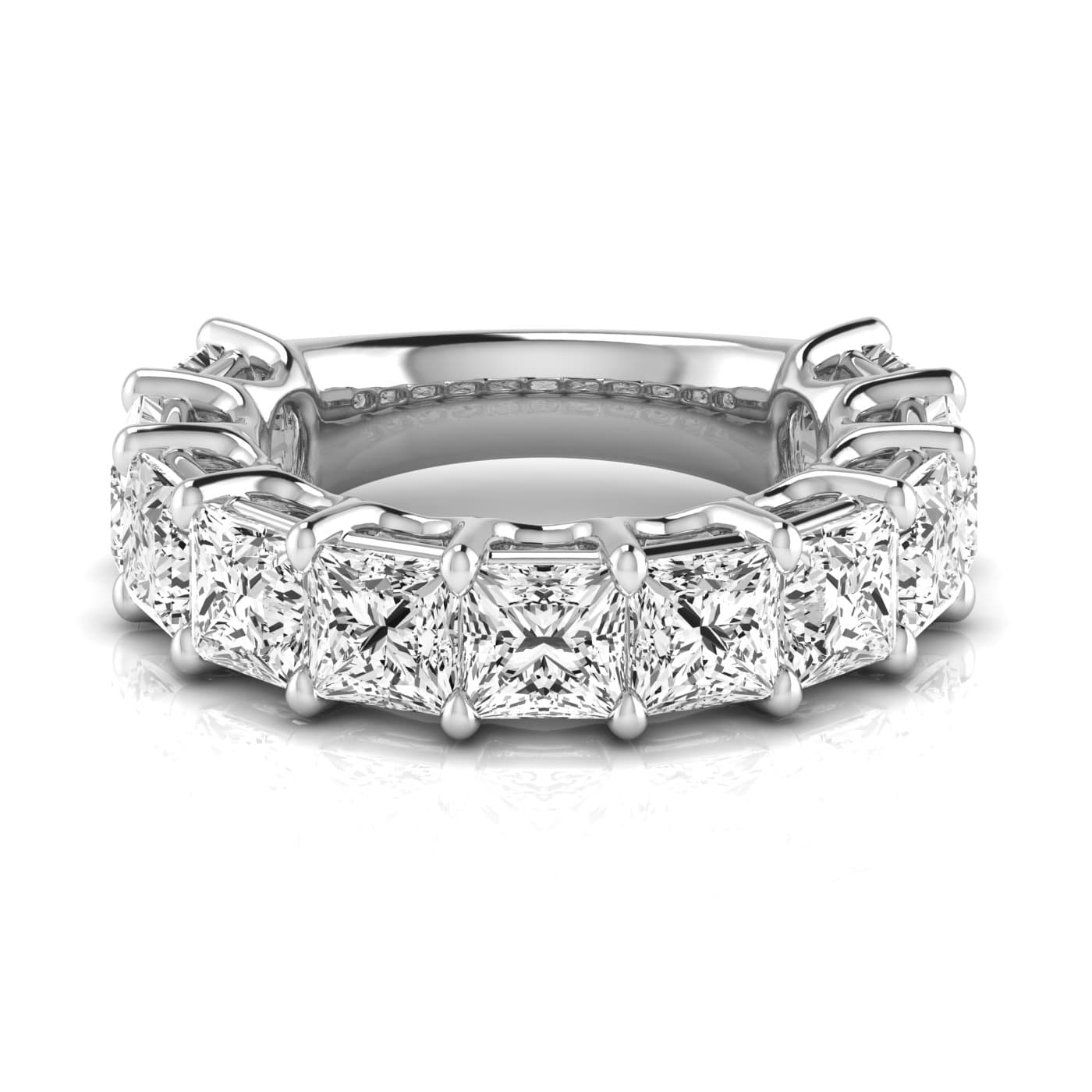3/4 Spread Princess Diamond Wedding Band (8 1/4 ct. tw.), Side view in white gold or platinum