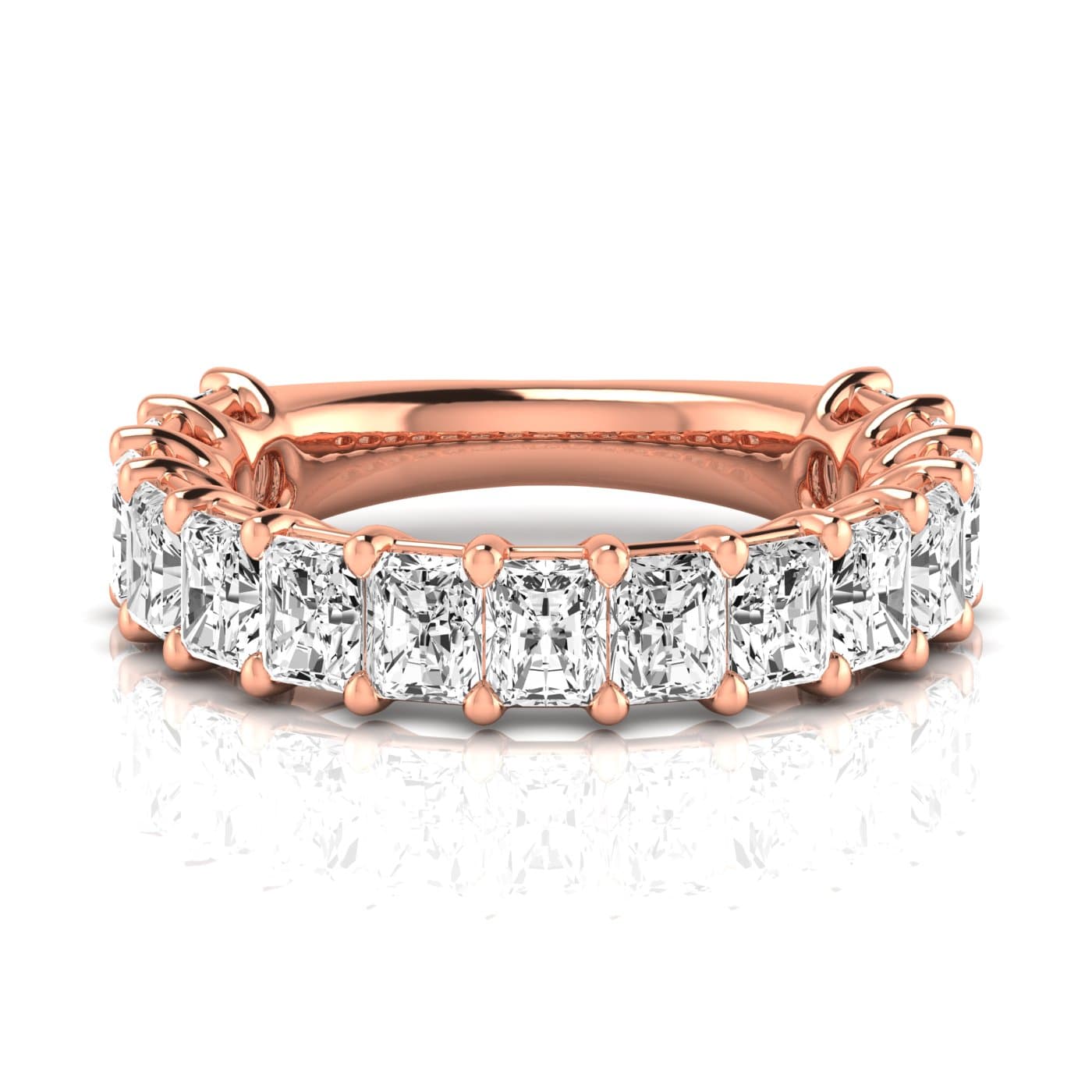 3/4 Spread Radiant Diamond Wedding Band (4.95 ct. tw.), Side view in rose gold