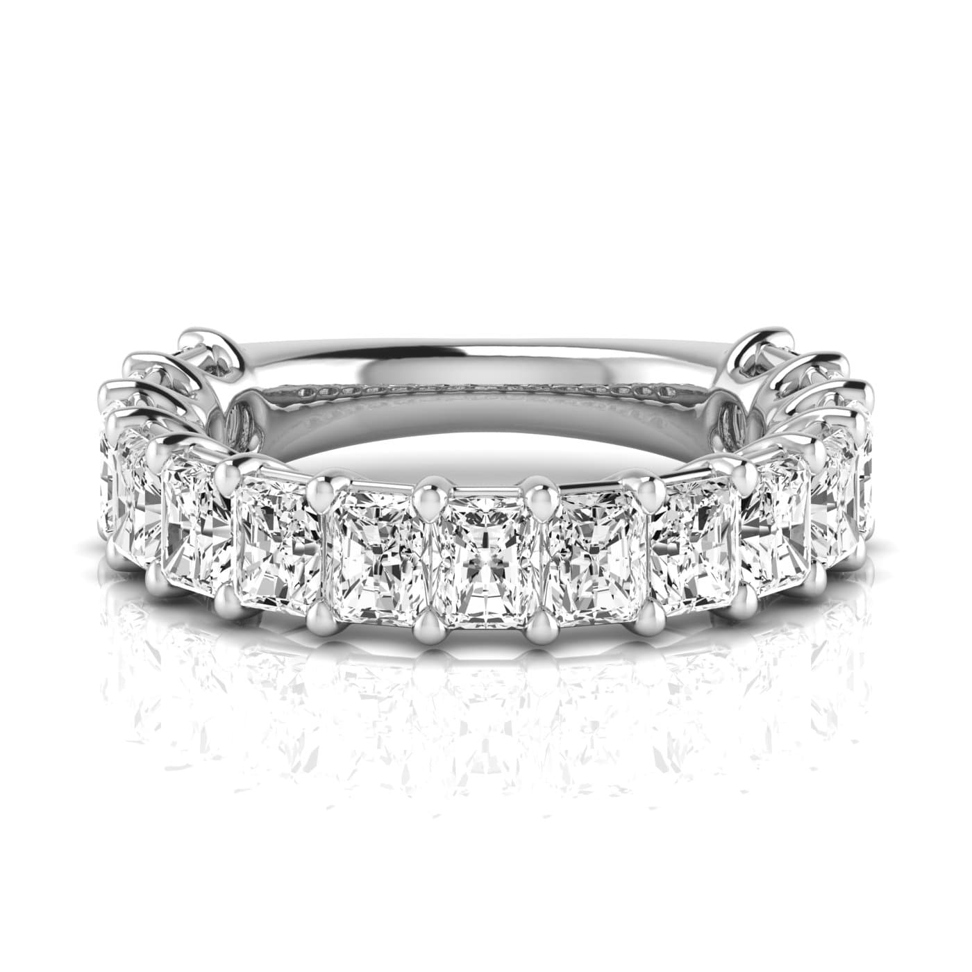 3/4 Spread Radiant Diamond Wedding Band (4.95 ct. tw.), Side view in white gold or platinum