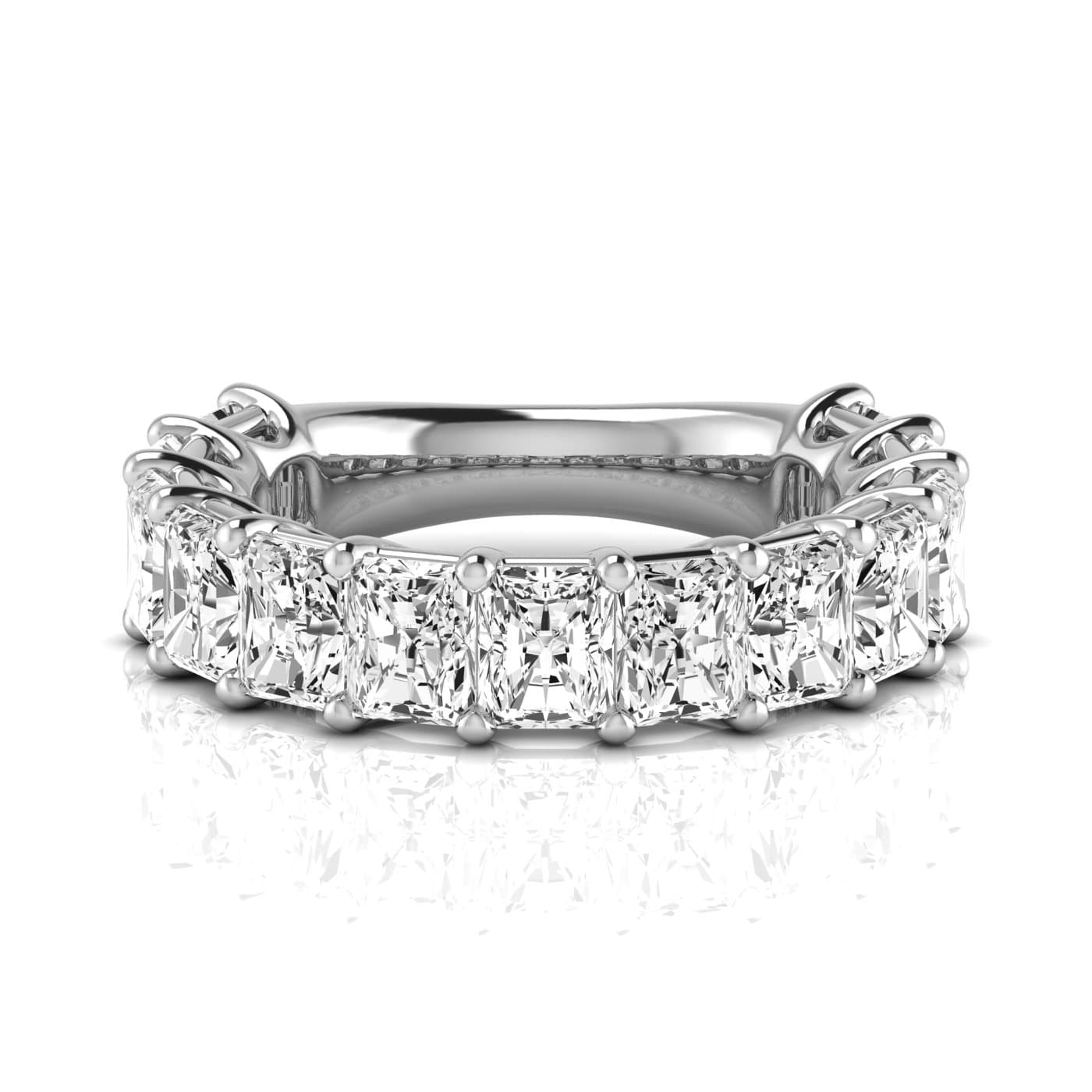 3/4 Spread Radiant Diamond Wedding Band (6 1/2 ct. tw.), Side view in white gold or platinum