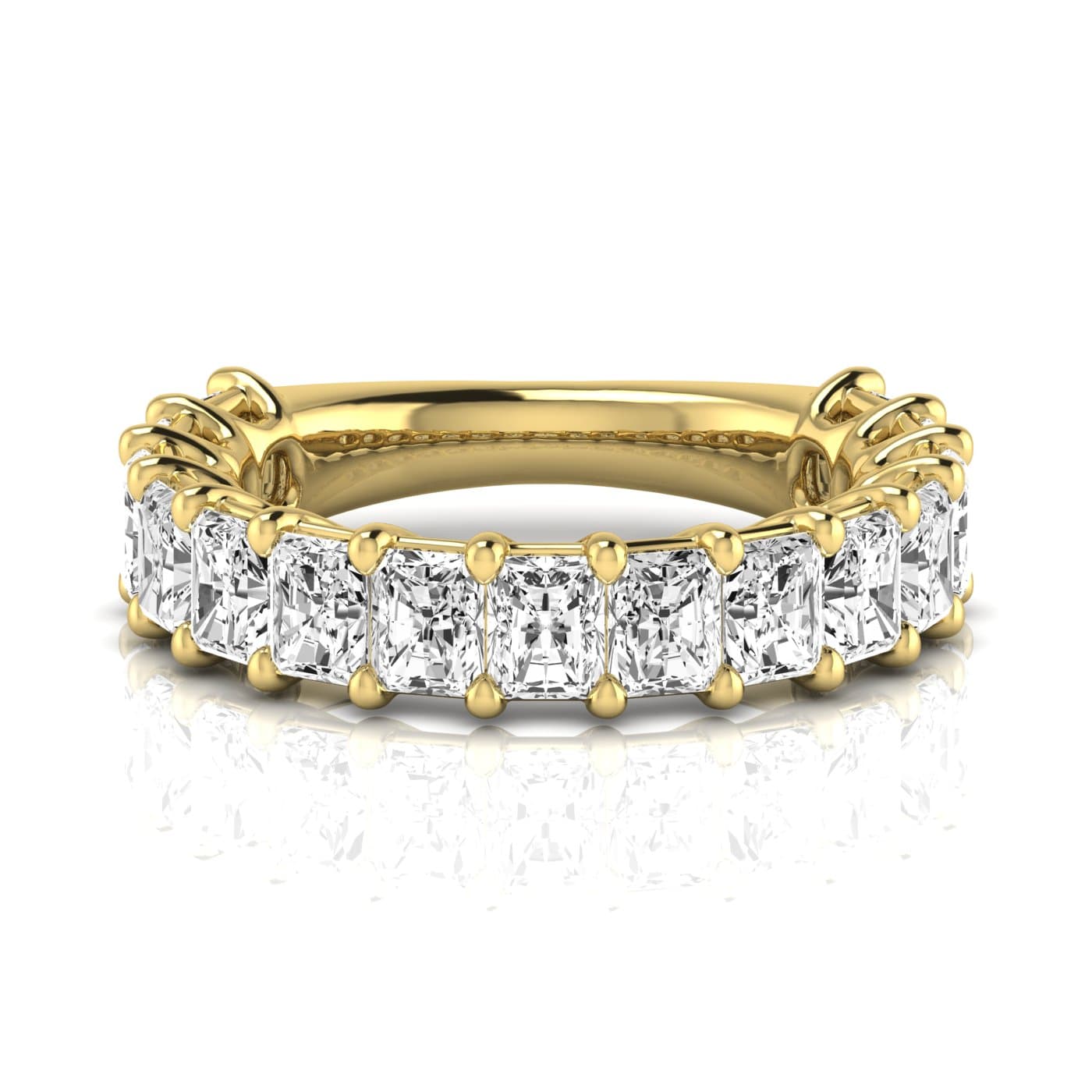 3/4 Spread Radiant Diamond Wedding Band (8 1/4 ct. tw.), Side view in yellow gold
