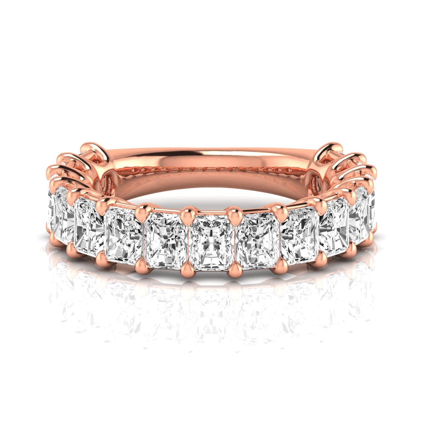3/4 Spread Radiant Diamond Wedding Band (8 1/4 ct. tw.), Side view in rose gold