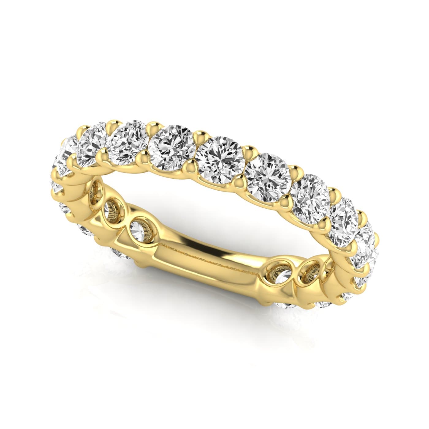 3/4 Spread Round Diamond Wedding Band (1.7 ct. tw.), On hand view in yellow gold