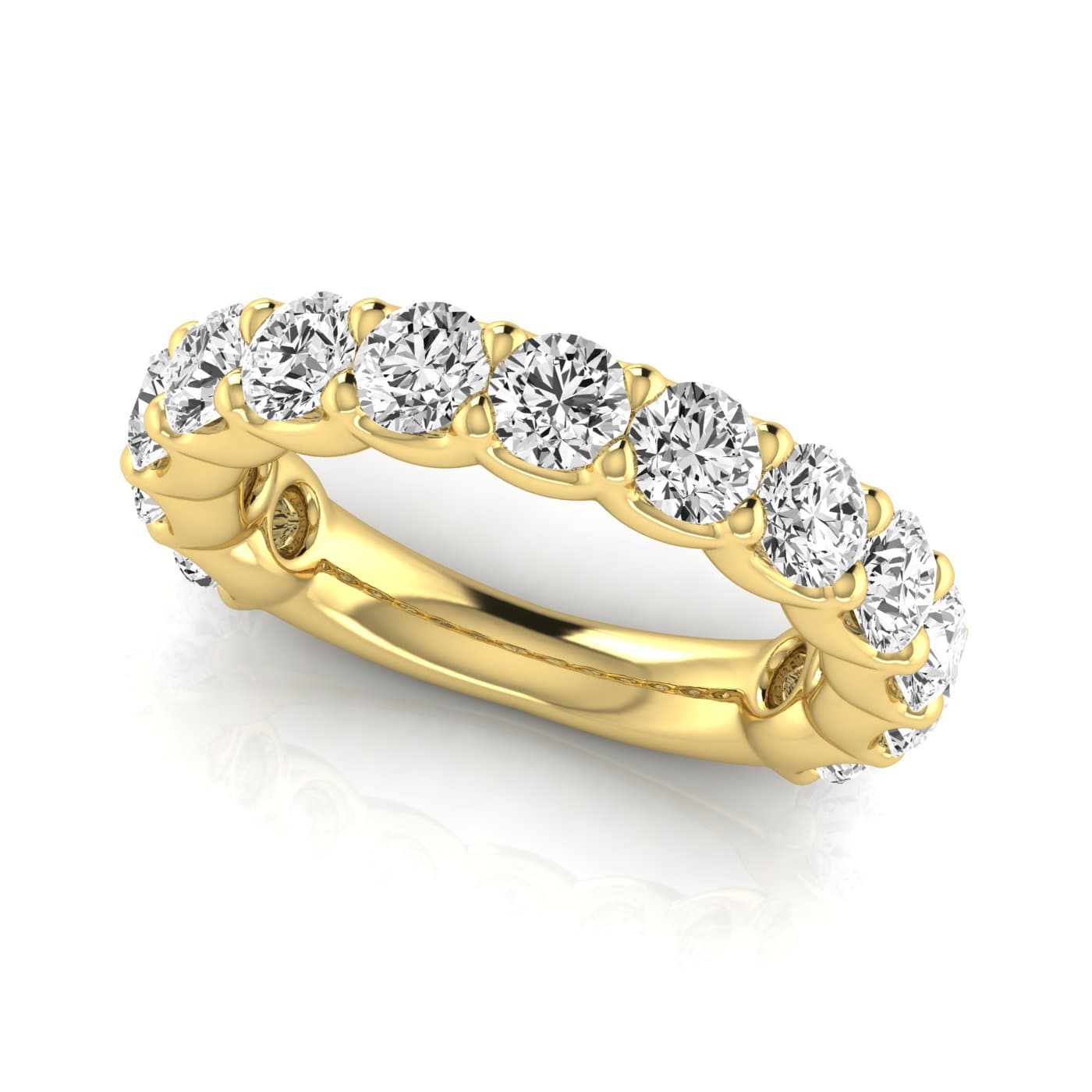 3/4 Spread Round Diamond Wedding Band (3 1/4 ct. tw.), On hand view in yellow gold