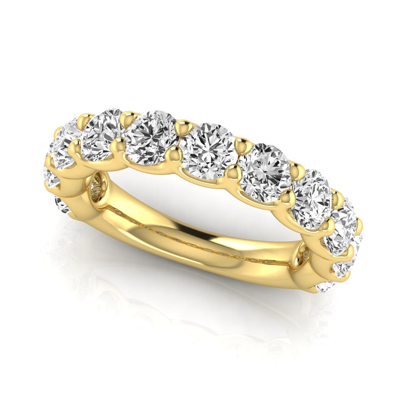 3/4 Spread Round Diamond Wedding Band (3 5/8 ct. tw.), On hand view in yellow gold