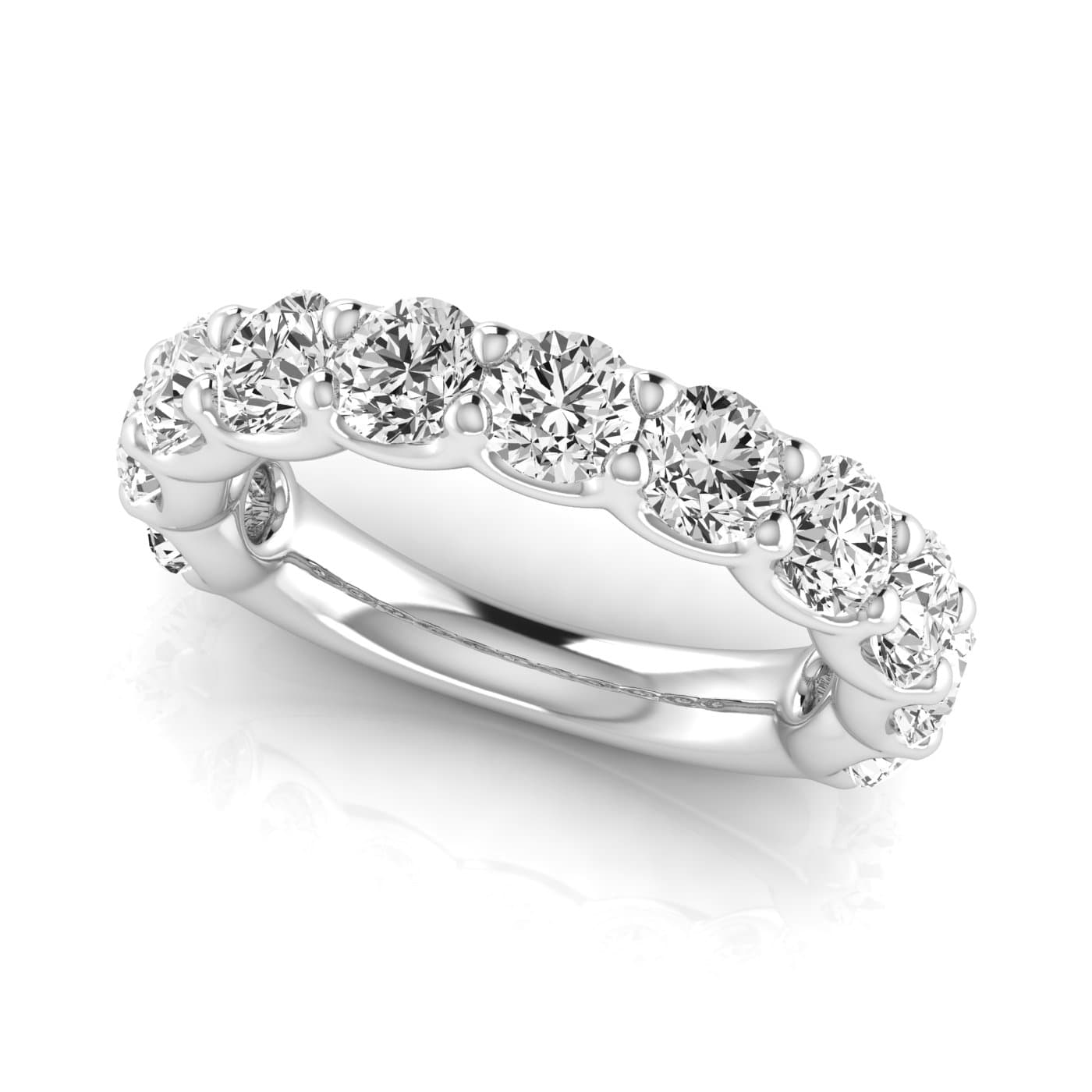 3/4 Spread Round Diamond Wedding Band (3 5/8 ct. tw.), On hand view in white gold or platinum