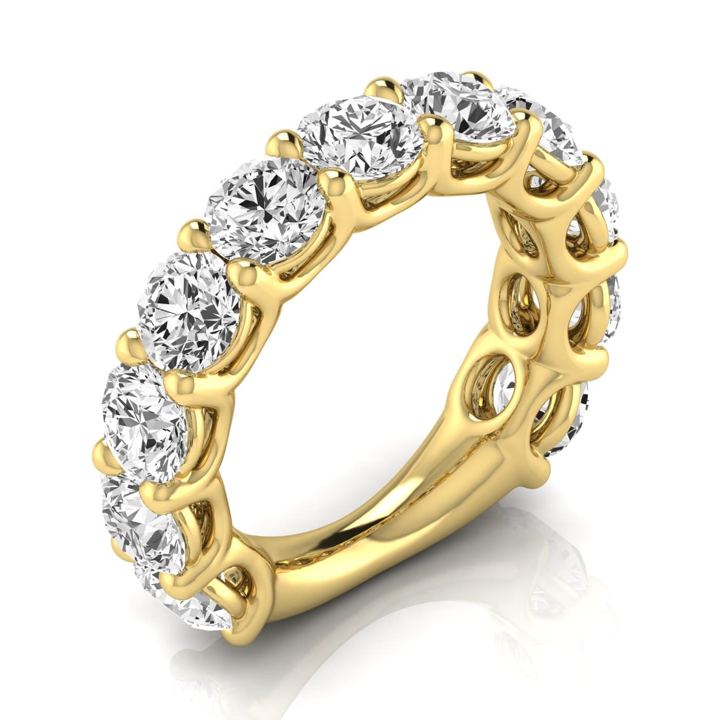 3/4 Spread Round Diamond Wedding Band (5 1/2 ct. tw.), Front view in yellow gold