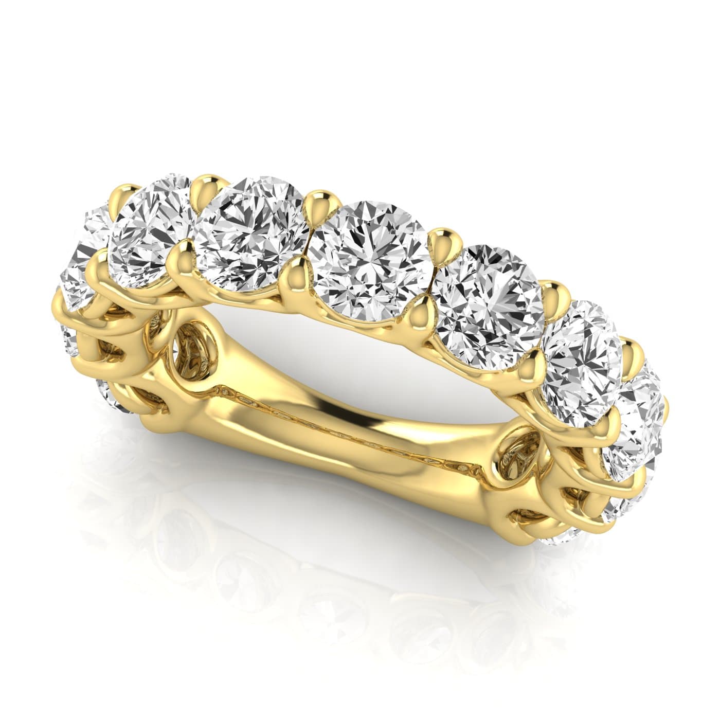 3/4 Spread Round Diamond Wedding Band (5 1/2 ct. tw.), On hand view in yellow gold