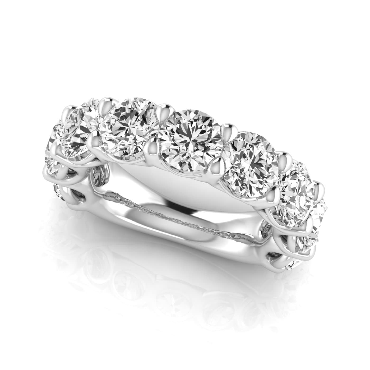 3/4 Spread Round Diamond Wedding Band (6 3/4 ct. tw.), On hand view in white gold or platinum