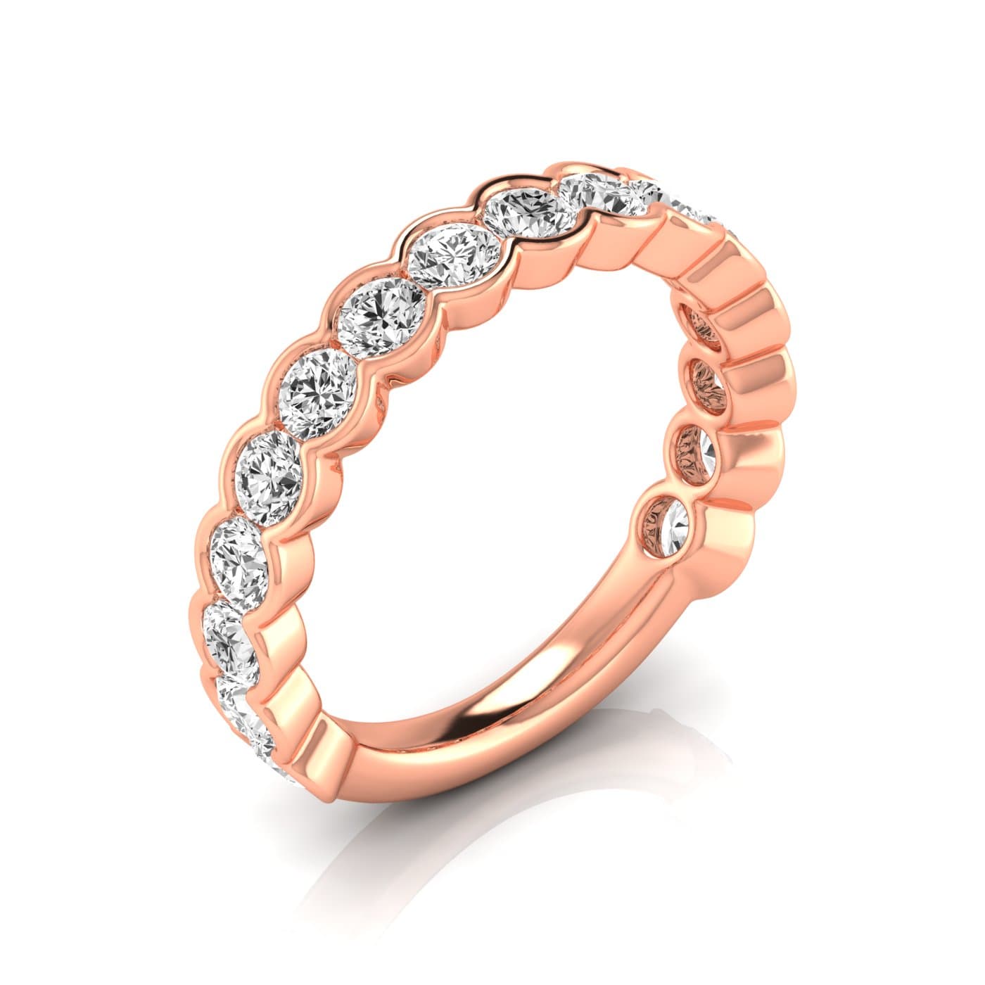 3/4 Spread Round Diamond Wedding Band (1.6 ct. tw.), Front view in rose gold