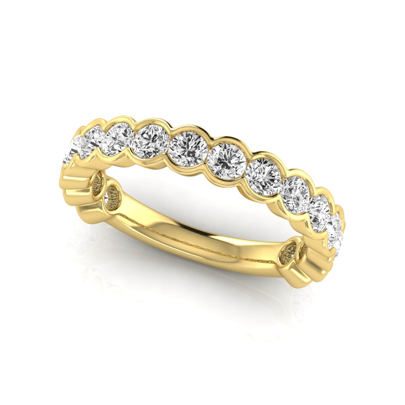 3/4 Spread Round Diamond Wedding Band (1.6 ct. tw.), On hand view in yellow gold